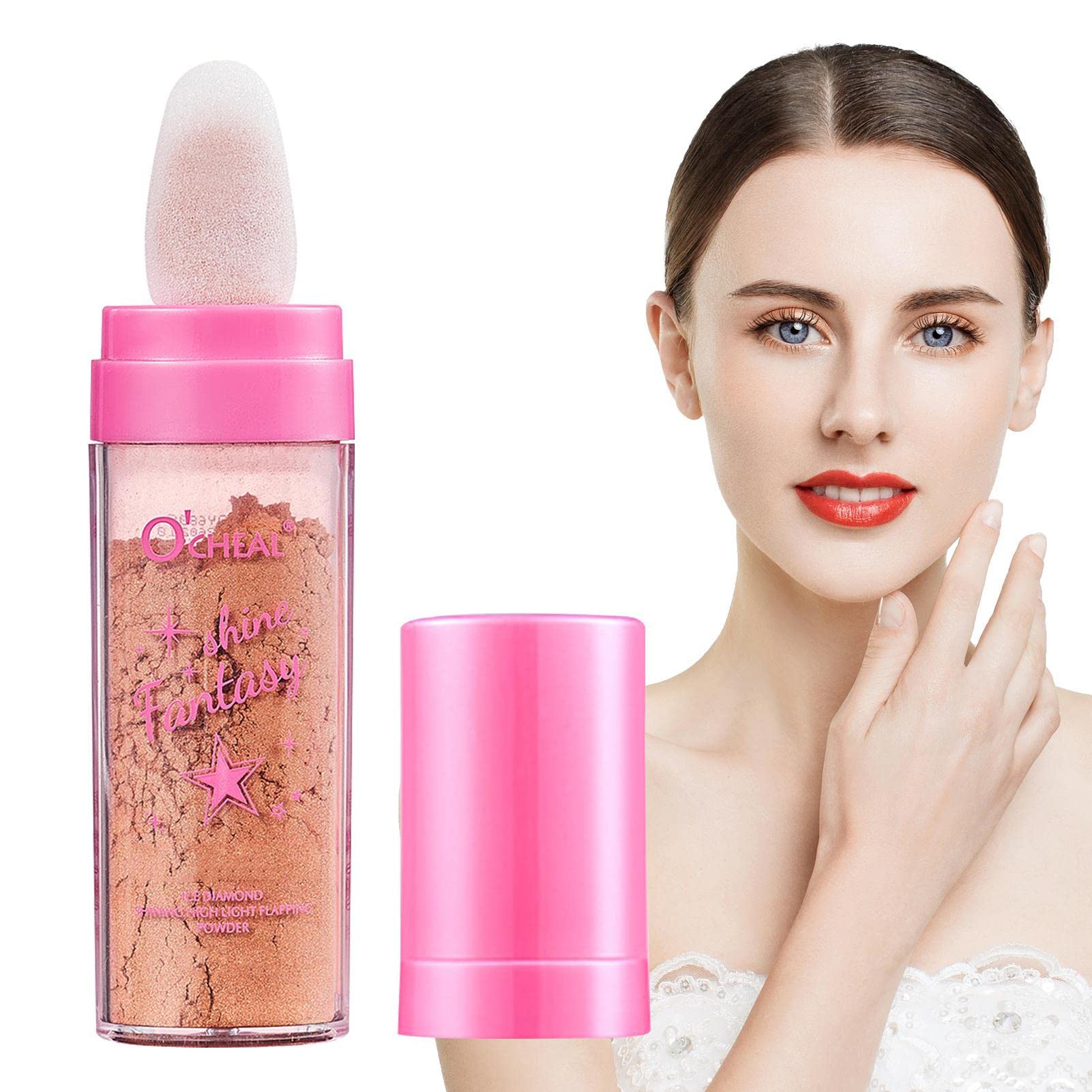 Fairy Highlight Patting Powder | Sparkle Body & Face Highlighter Powder Stick - 3D Shimmer, High Gloss Blush, Natural Makeup for Cheeks & Contouring | 9g Basii | Perfect for Parties, Photos & Glamorous Looks