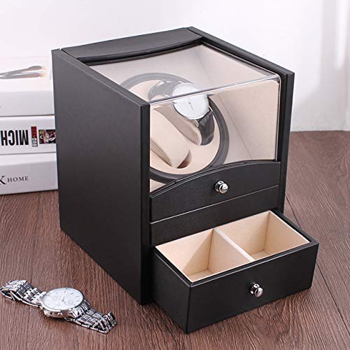 MAHWTF Double Automatic Watch Winder - PU Leather Rotating Watch Storage Case with Drawer for Men's Luxury Watches | Display & Organize Your Rolex, Omega, Patek Philippe | Perfect for Home, Office & Travel (Black)