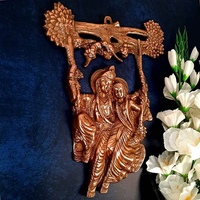 APKAMART Radha Krishna Jhula Wall Hanging - 14.5 Inch Metal Wall Art for Home Decor, Room Decor, Pooja Room, Indian Gift - Perfect for Festivals, Weddings & Spiritual Spaces
