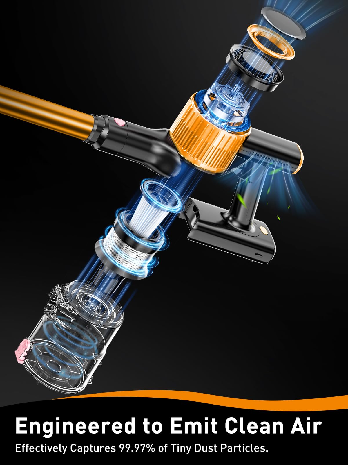 8-in-1 Cordless Vacuum Cleaner with Powerful Suction & LED Display - Lightweight Stick Vacuum for Hard Floors, Carpets & Pet Hair - 3 Adjustable Modes, 45Min Detachable Battery (Golden) - Perfect for Quick Home Cleaning & Pet Owners