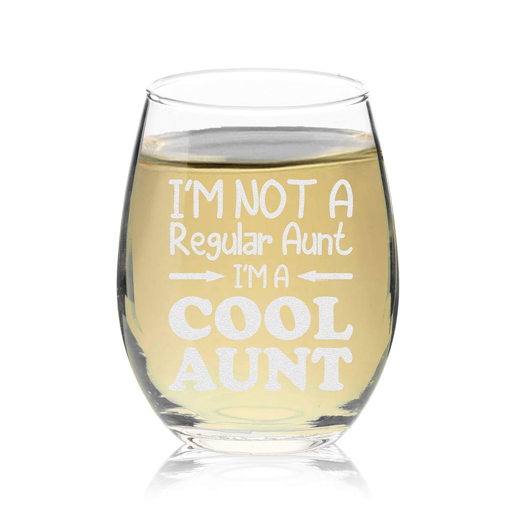 Funny Stemless Wine Glass - Cool Aunt Birthday Gift with 'I'm Not A Regular Aunt' Design - Perfect for Wine Parties, Charcuterie Boards & Unique Gifts
