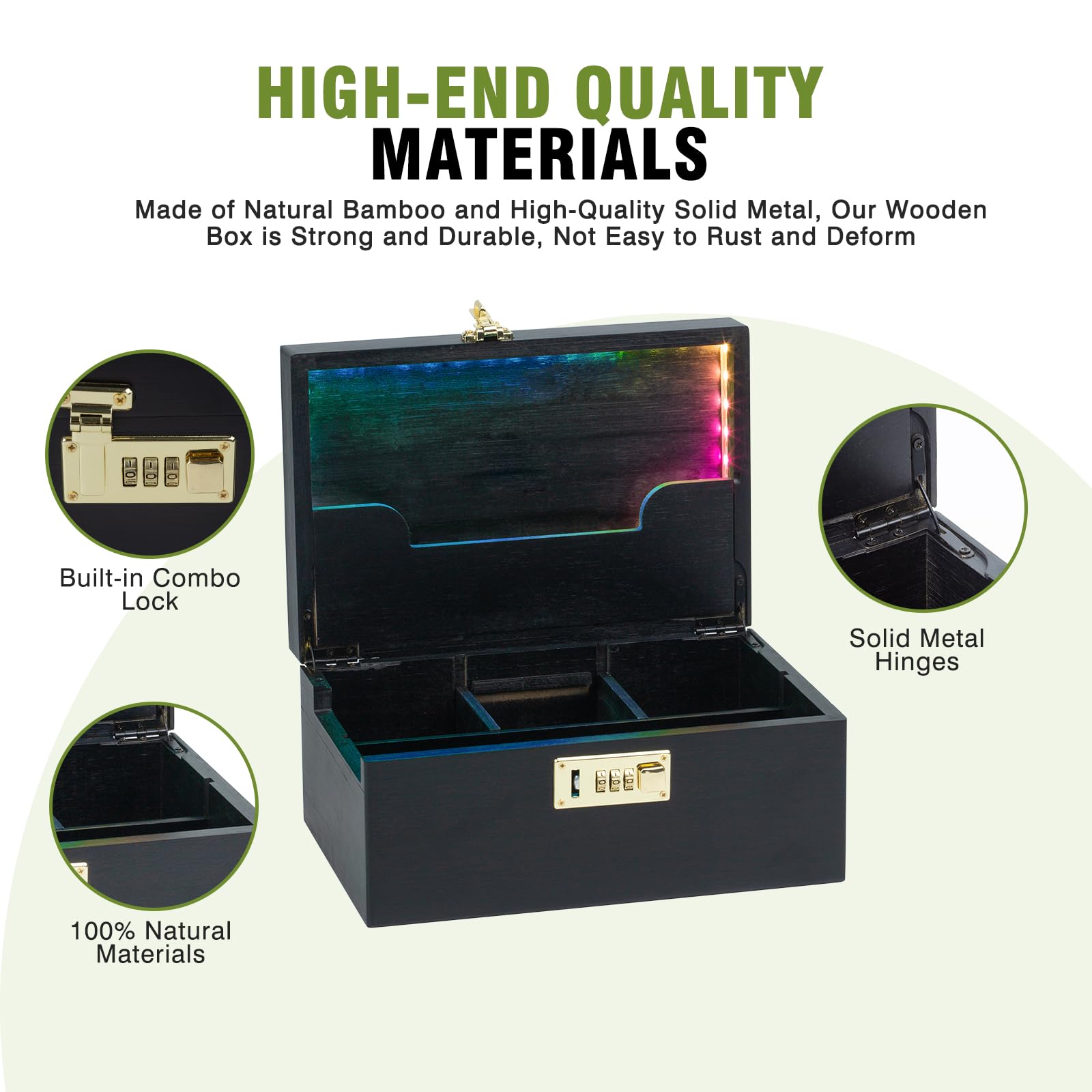 Elegant Black Bamboo Decorative Storage Box with Combination Lock - Home Organization & Jewelry Keepsake Box for Bedroom, Living Room, Office