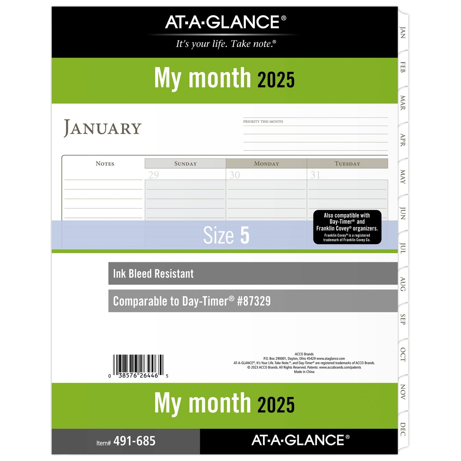 AT-A-GLANCE 2025 Monthly Planner Refill - 8.5