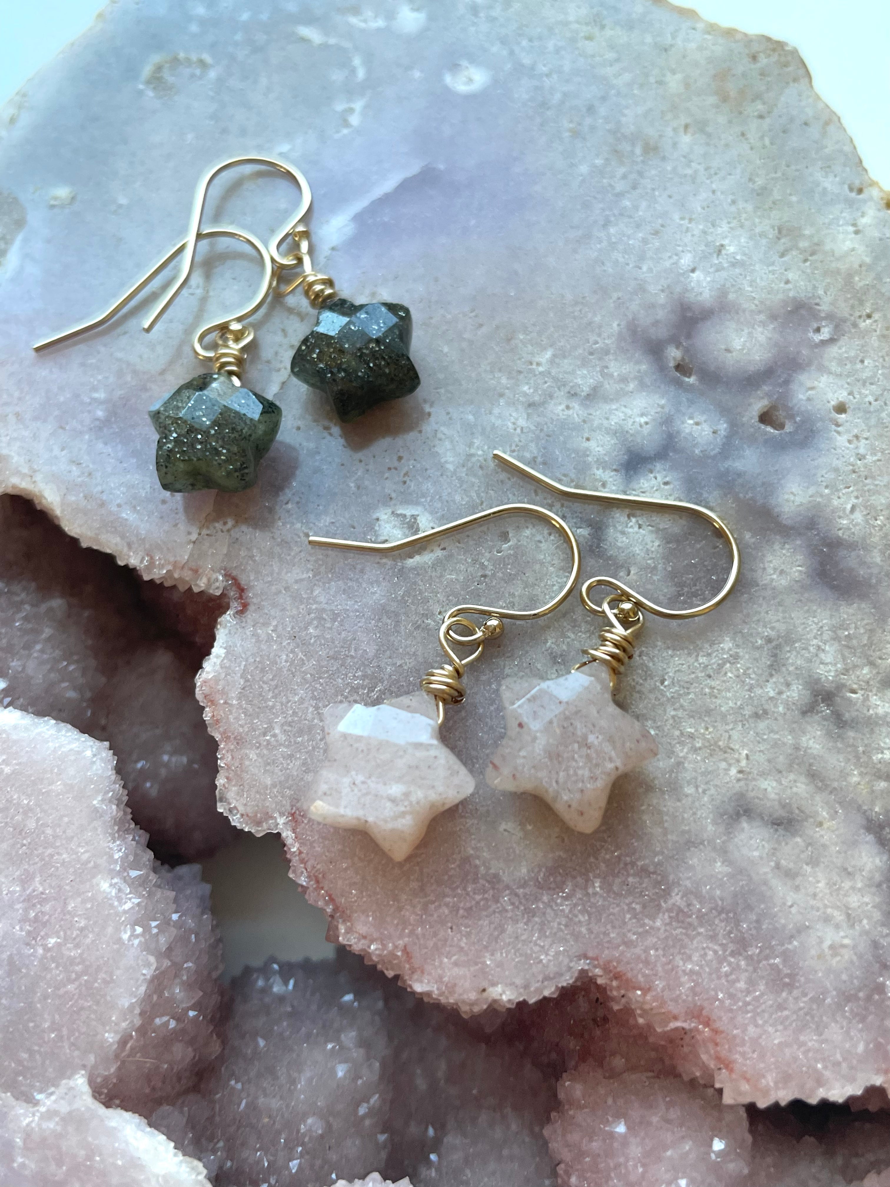 Peach Moonstone Star Earrings - Dainty Dangle Drop Earrings for Women | Perfect for Everyday Wear, Date Nights & Boho Jewelry Collection