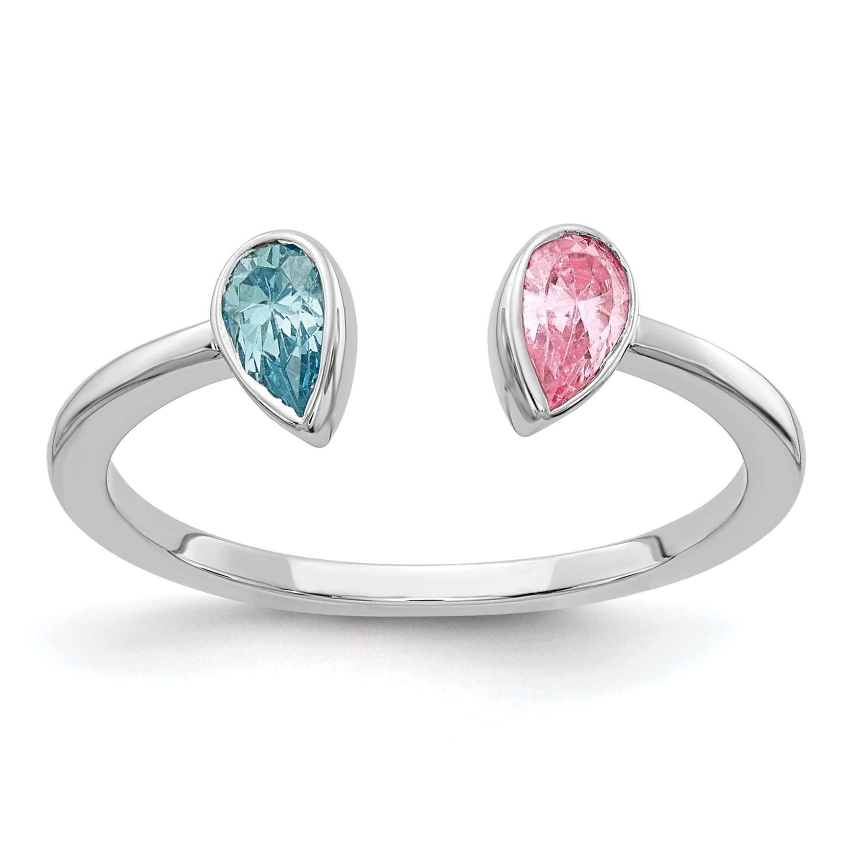 14K White Gold Blue Topaz and Pink Tourmaline Ring - Elegant Birthstone Jewelry for Women, Perfect for Anniversary, Engagement, or Gift Giving