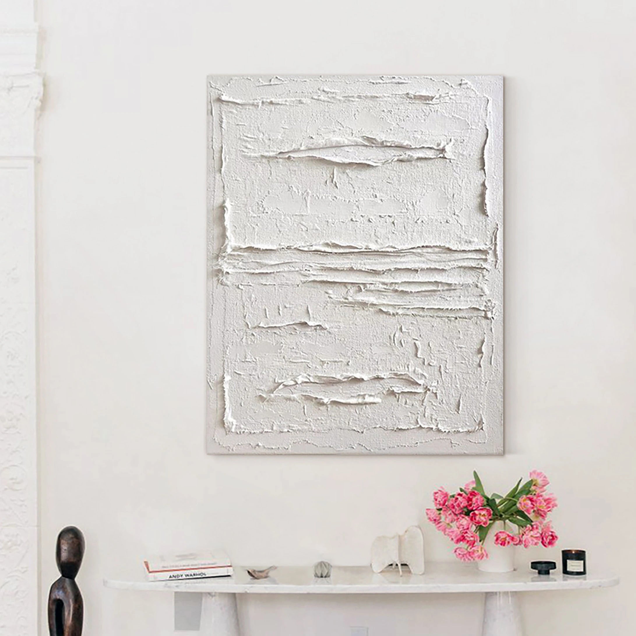 White Minimalist Textured Painting Canvas - Modern Abstract Wall Art for Living Room & Bedroom Decor | Premium Quality Artist Canvas #MM024
