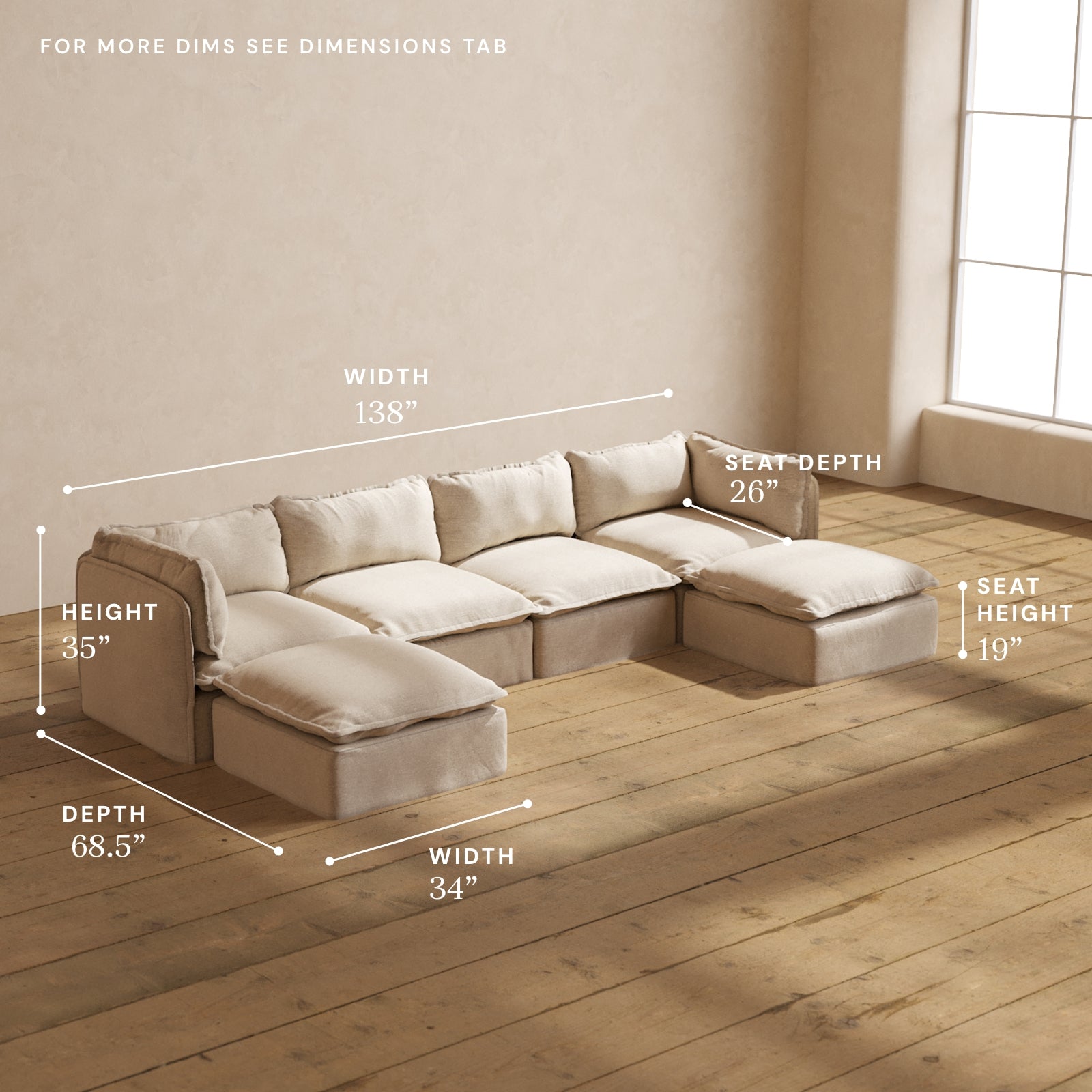 Modular Performance 4-Seater U-Shaped Sectional Sofa in Oat | Premium Fabric Blend | Perfect for Living Rooms, Family Gatherings & Home Theater