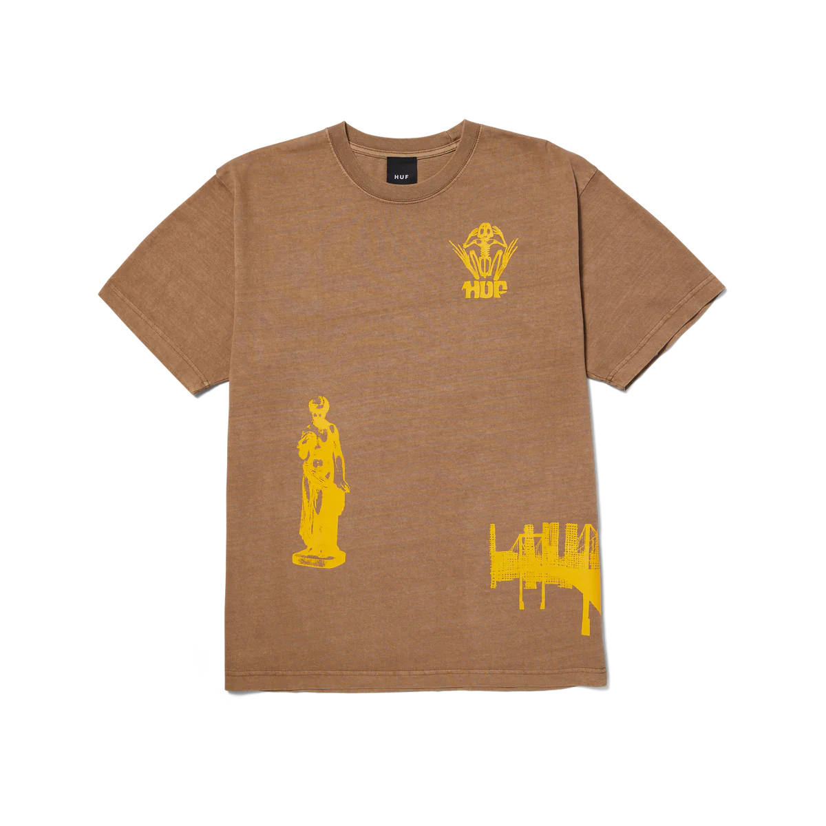 HUF Loosies Washed Tee - Soft Vintage Cotton T-Shirt for Men (Camel Color) | Casual Streetwear & Everyday Comfort