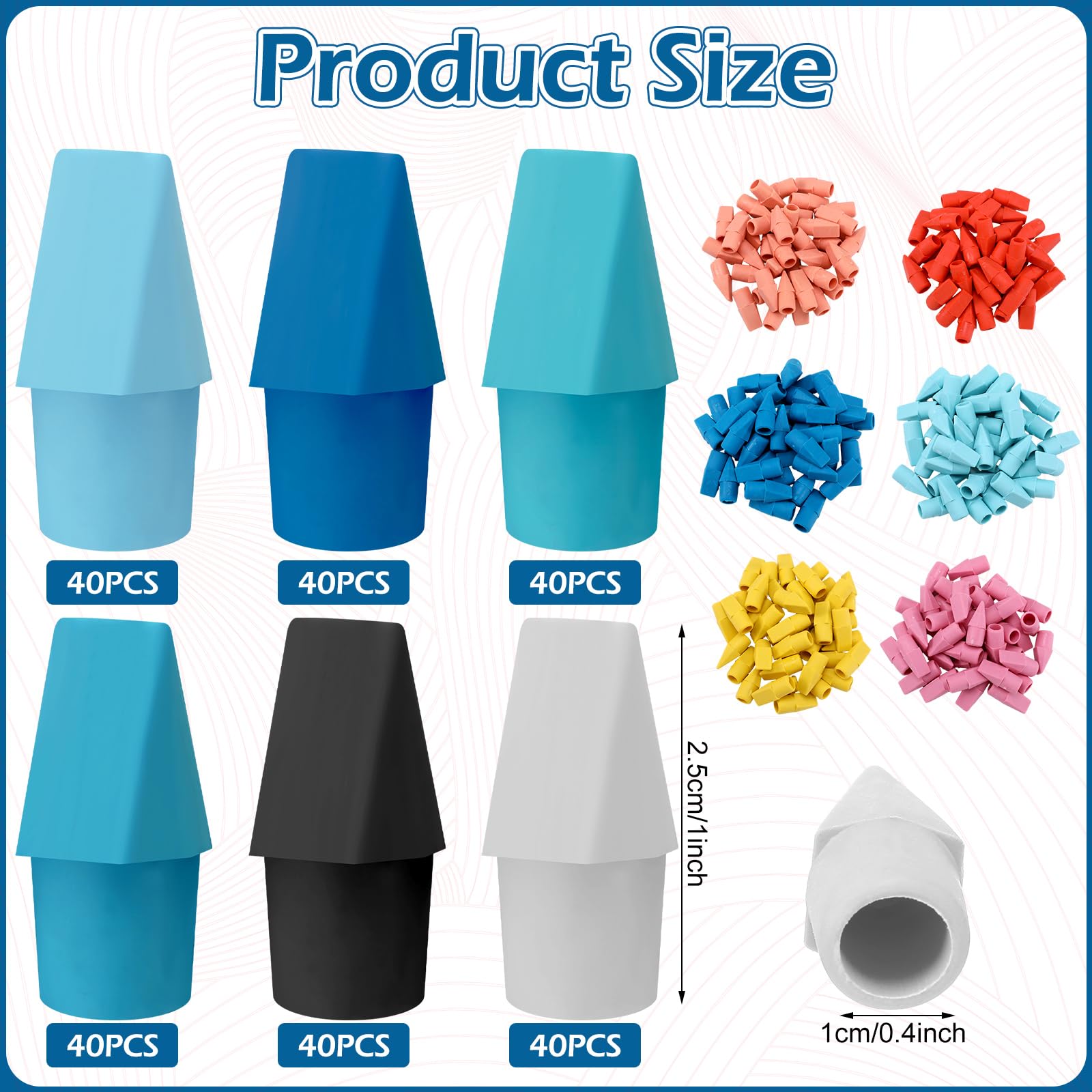 240 Pcs Cute Pencil Topper Erasers Bulk - Blue Pencil Cap Erasers for School, Office & Art Supplies - Perfect for Students, Teachers & Classroom Use