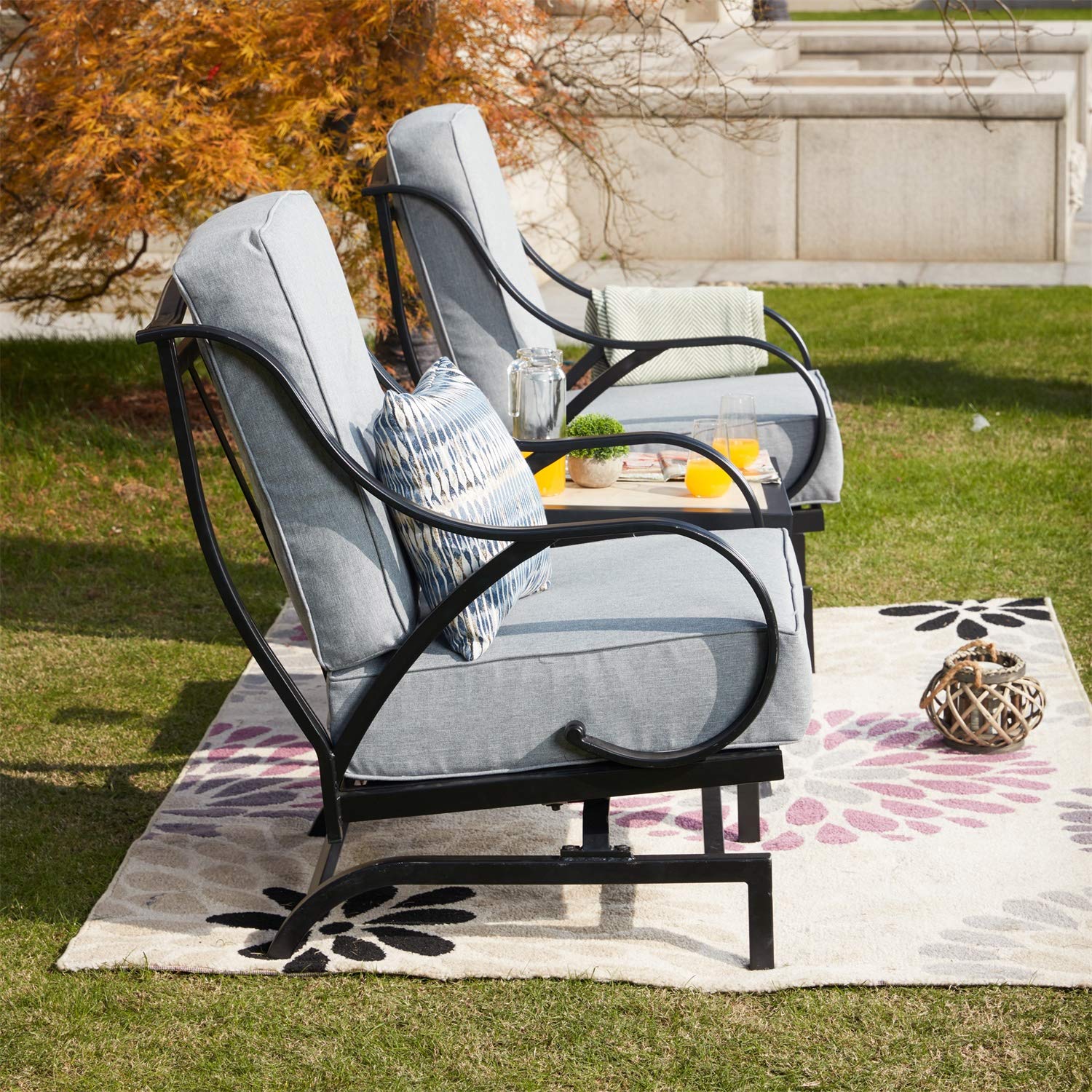 **Outdoor Bistro Set with 2 Rocking Chairs & 1 Coffee Table - Metal Patio Furniture for Garden, Balcony, Lawn - Perfect for Relaxing, Entertaining, and Enjoying Summer Evenings**