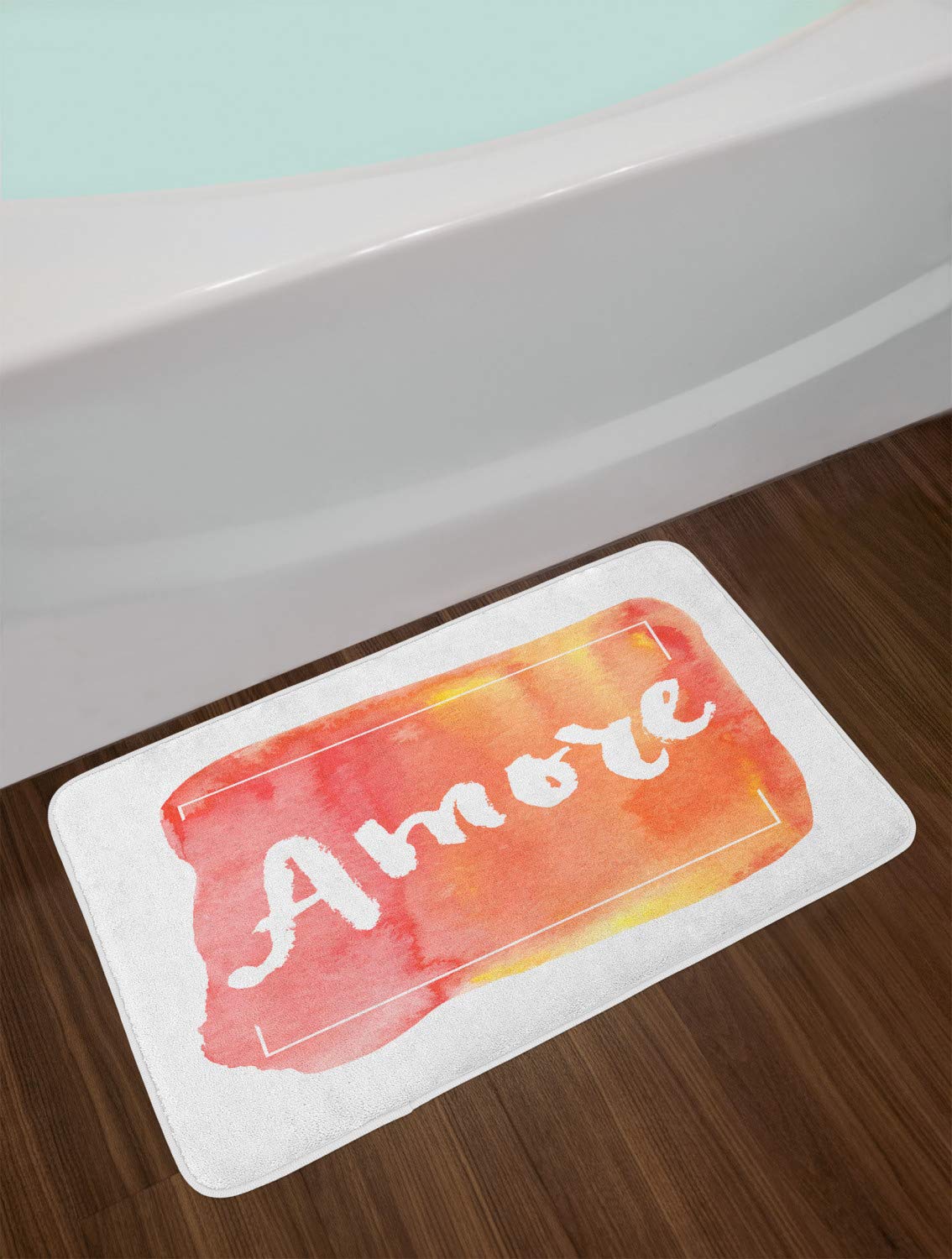 Ambesonne Amore Non-Slip Bath Mat - Romantic Italian Love Theme with Brush Stroke Print, Soft Plush Bathroom Rug, 30.2