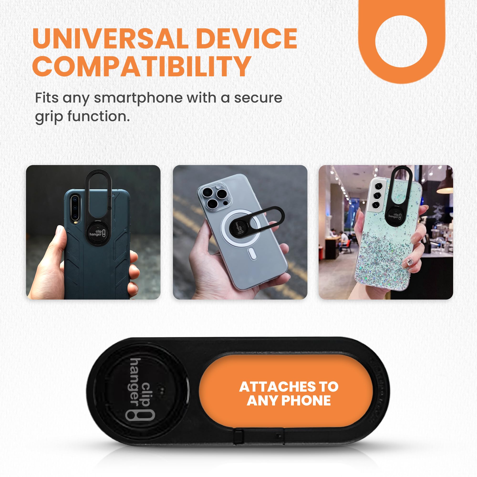 PIVIT - Universal Phone Holder & Finger Grip - Secure Phone Attachment for Texting, Selfies & Easy Carry - Wireless Charging Compatible - Finger Loop for Phone Case - Black - Perfect for Driving, Gym, Travel & Daily Use