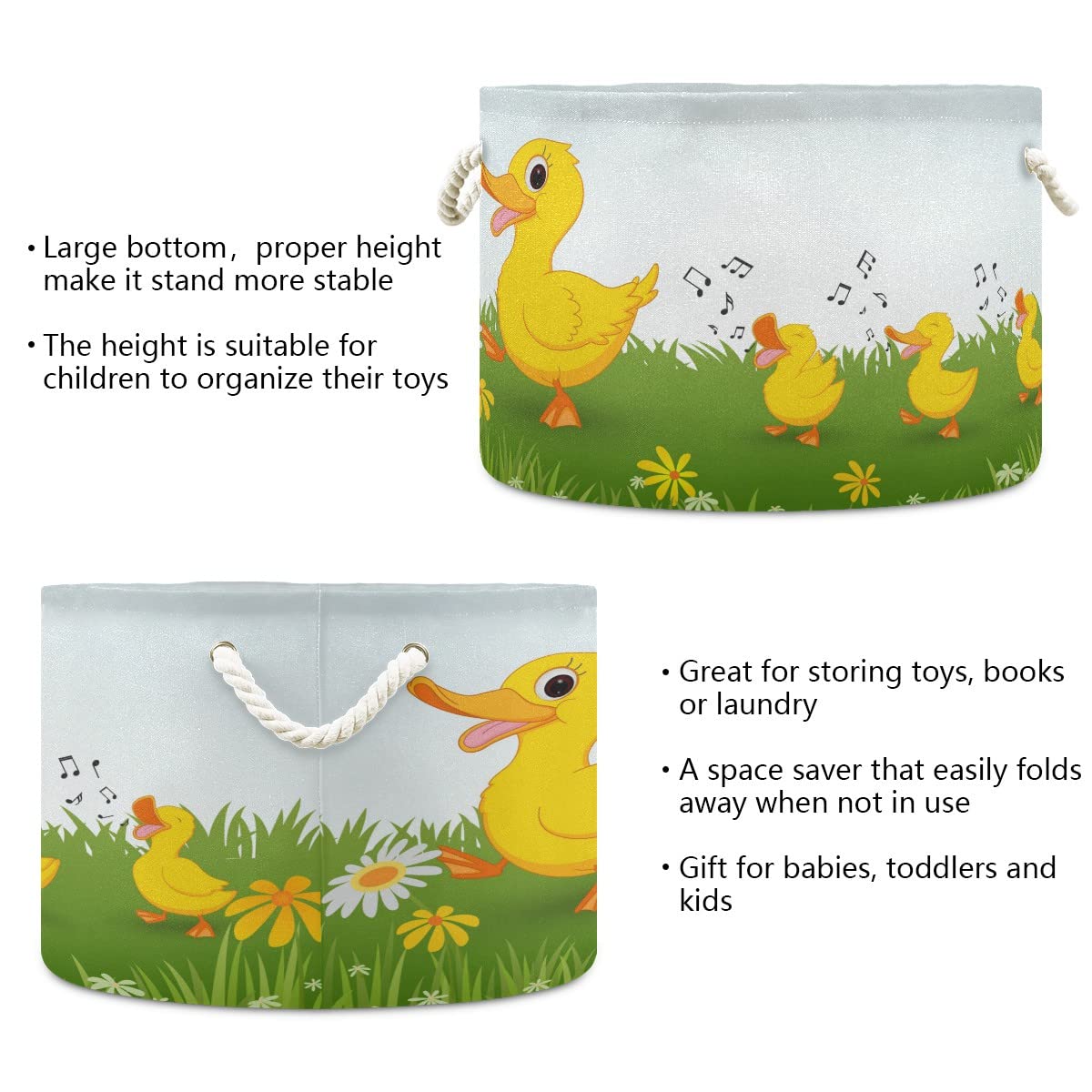 Happy Duck Cartoon Large Collapsible Storage Basket - 20