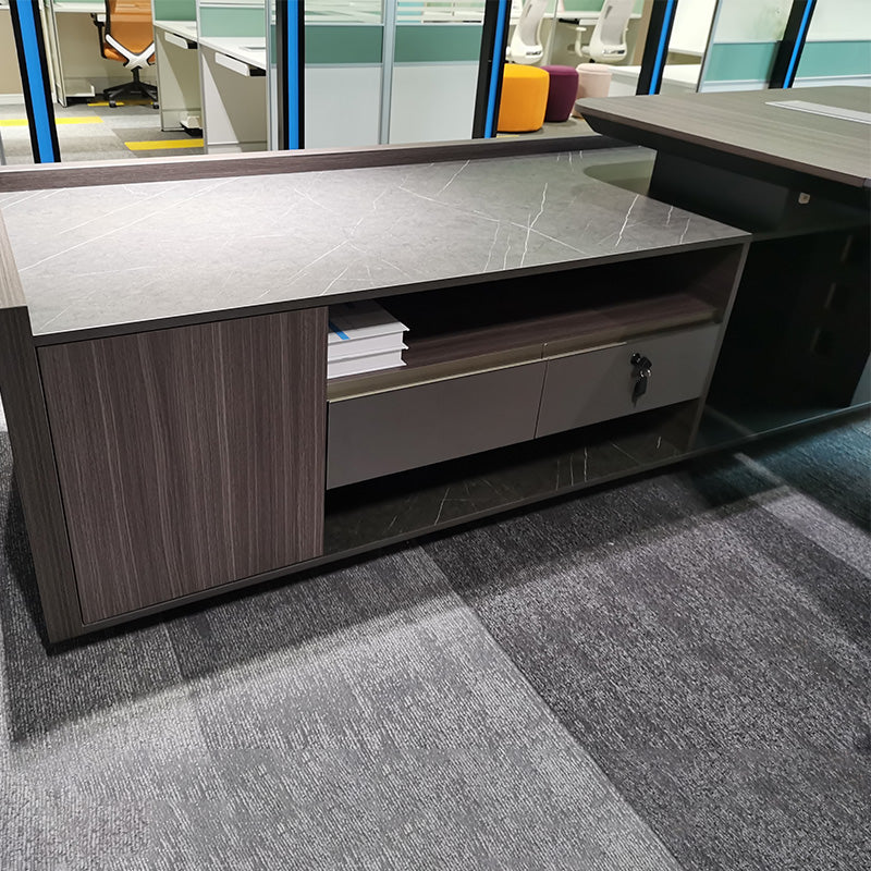 KAISON Executive Desk with Reversible Return 2M - Brown Grey Office Desk for Home & Business - Modern L-Shaped Workstation with Spacious Surface
