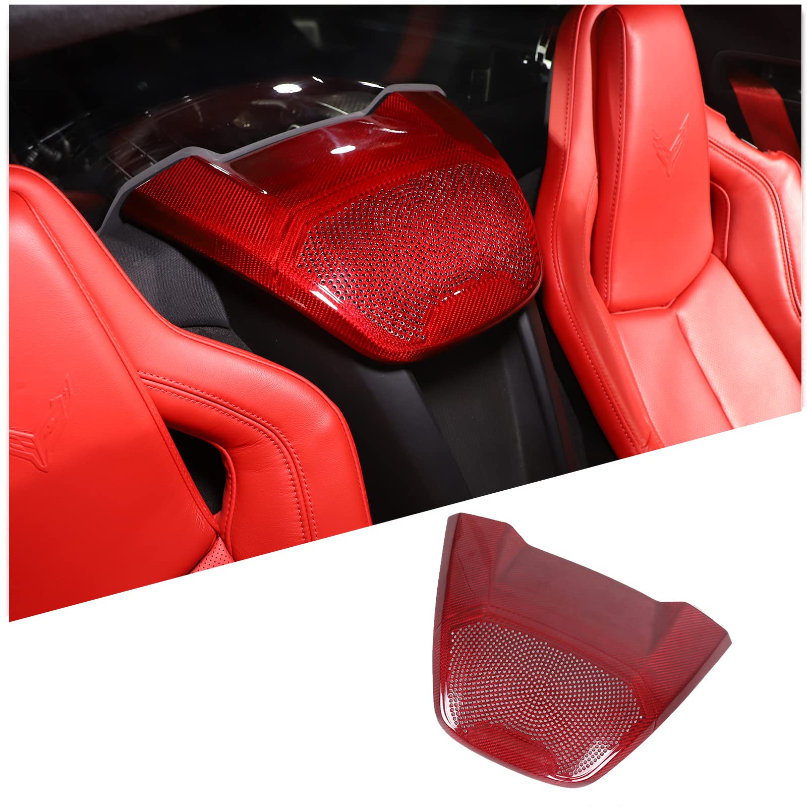 Premium Real Carbon Fiber Rear Speaker Cover for Chevrolet Corvette C8 Stingray 1LT 2020-2023 | Interior Rear Row Phone Charger Upper Trim Accessories (Red) | Perfect for Car Enthusiasts & Custom Upgrades