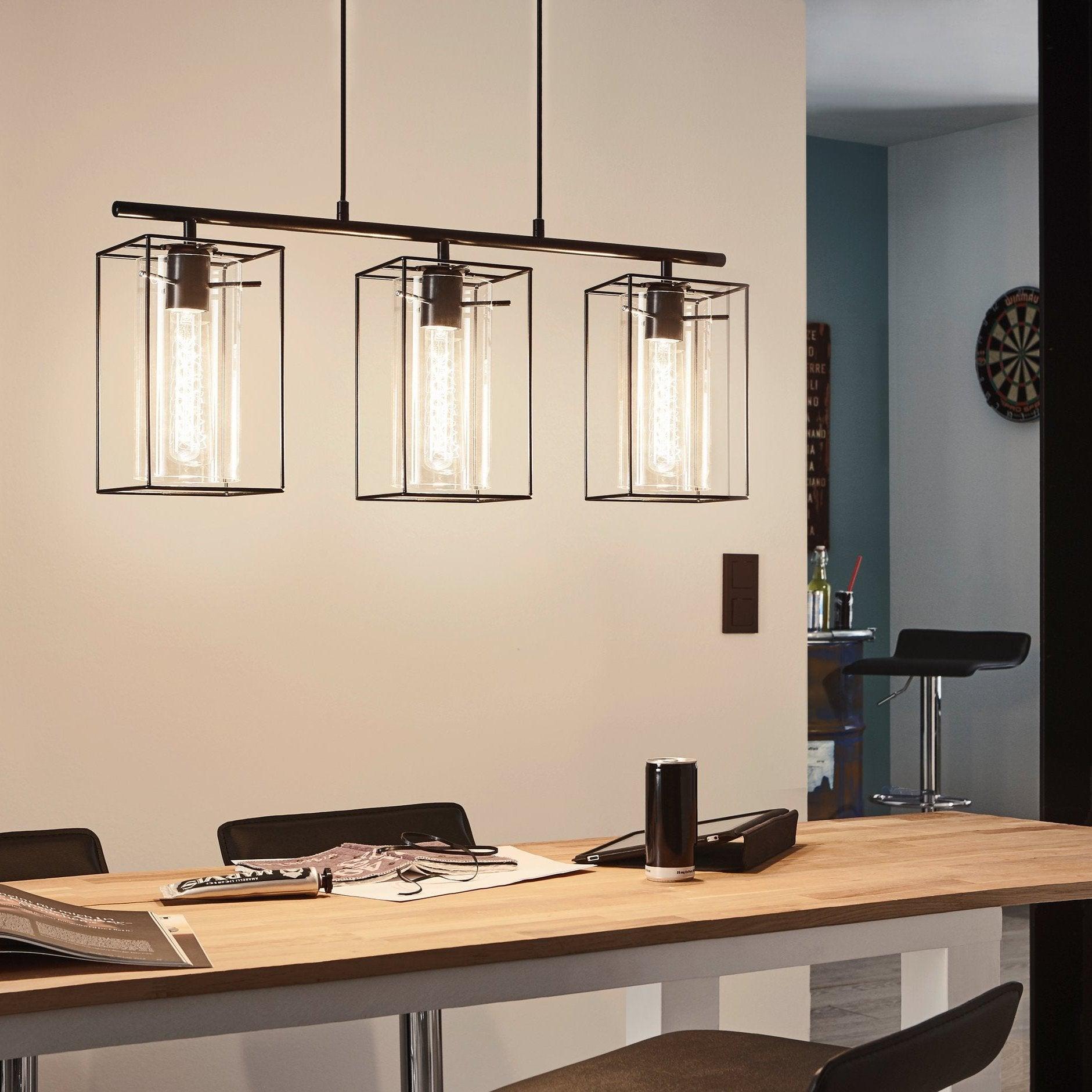 Eglo Loncino 3-Light Black Ceiling Pendant with Smoked Glass Shades - Modern Industrial Lighting for Dining Room, Kitchen Island or Bedroom
