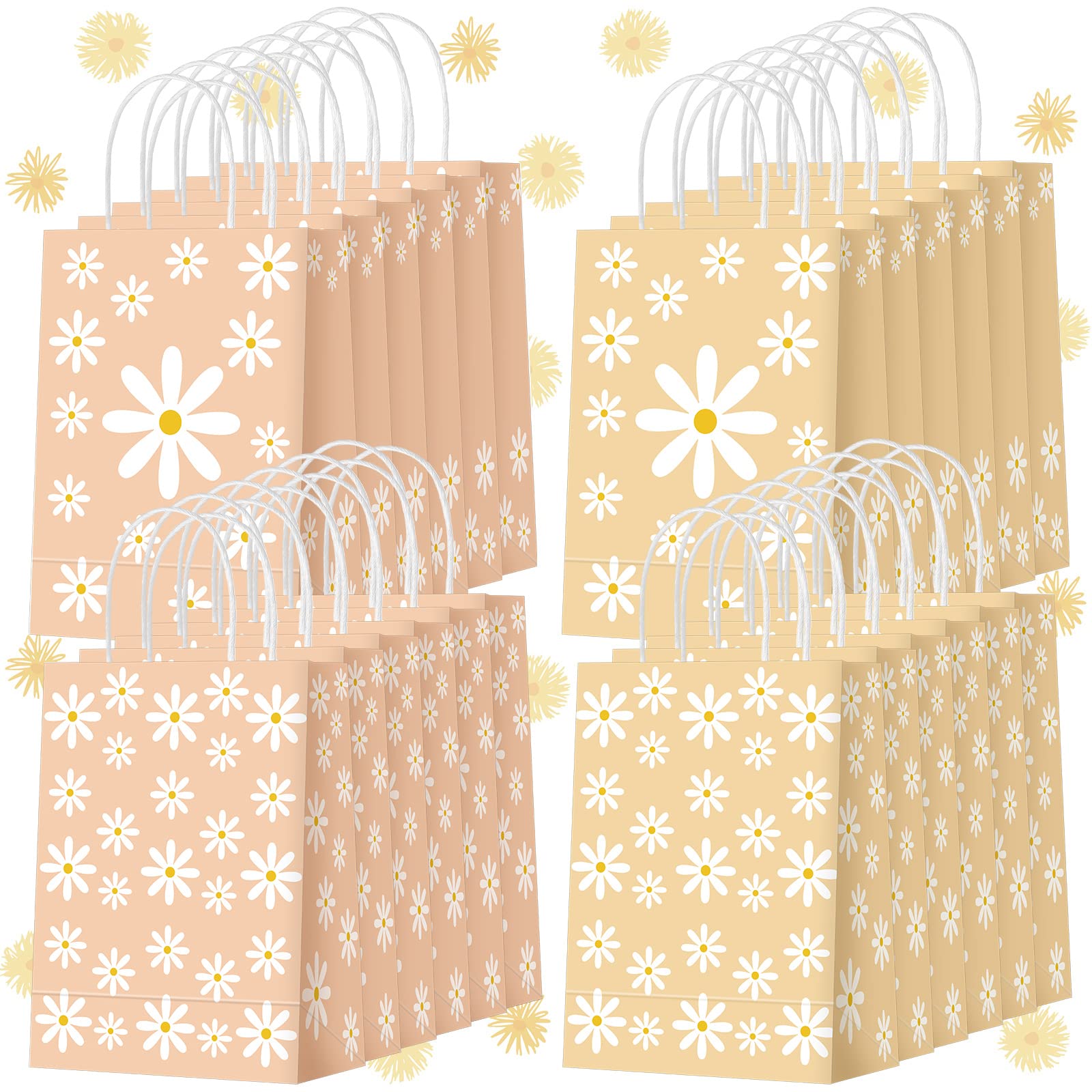 24 Pcs Daisy Flower Goodie Bags with Handles - Groovy Hippie Party Favors for Birthday, Baby Shower & Boho Themed Events - Retro Floral Gift Bags for Girls, Women & Kids Party Decorations