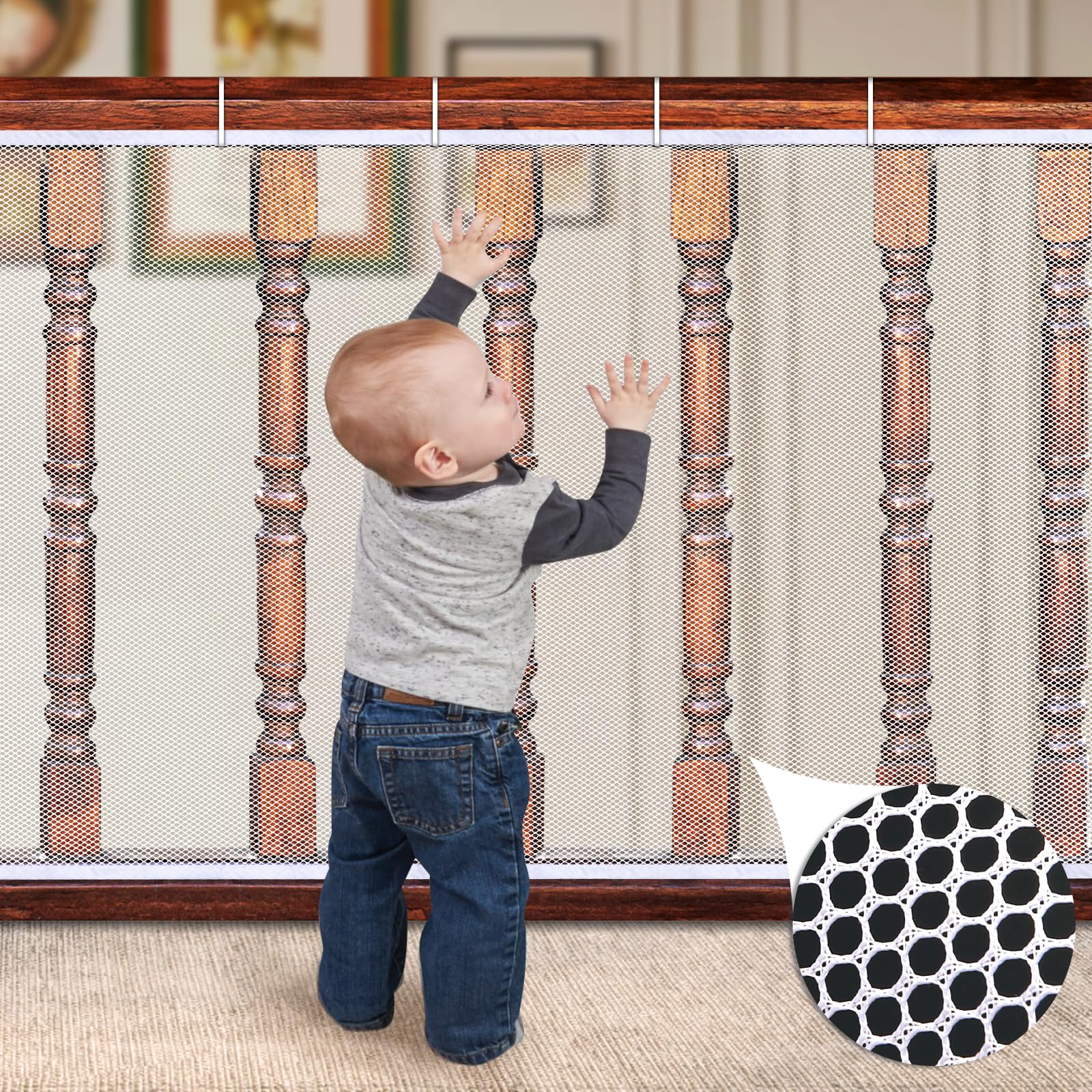 10ft x 2.6ft White Banister Guard Safety Net - Baby Proofing Mesh for Stairs, Balcony & Deck Railings | Child Safety, Pet Protection & Toy Containment | Perfect for Homes with Toddlers, Cats & Small Dogs