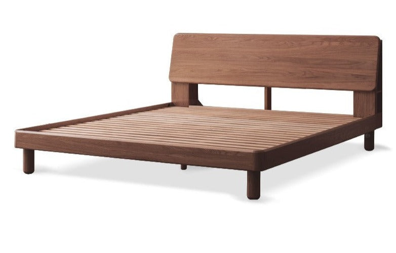 Solid Oak Wood Platform Bed with Bookshelf Headboard - Modern Bedroom Furniture for Small Spaces & Cozy Reading Nook