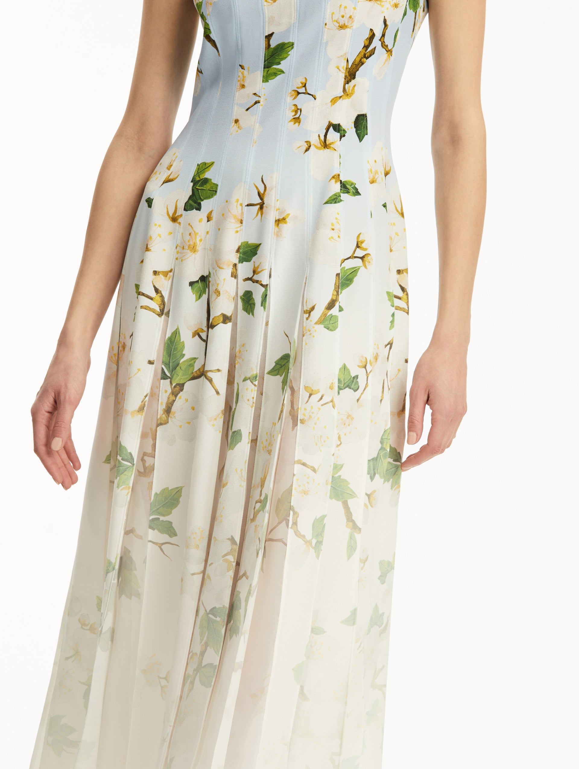 Ombré Cherry Blossom Cady Inset Dress - Elegant Floral Print Women's Party Dress for Weddings, Cocktail Events & Spring Occasions