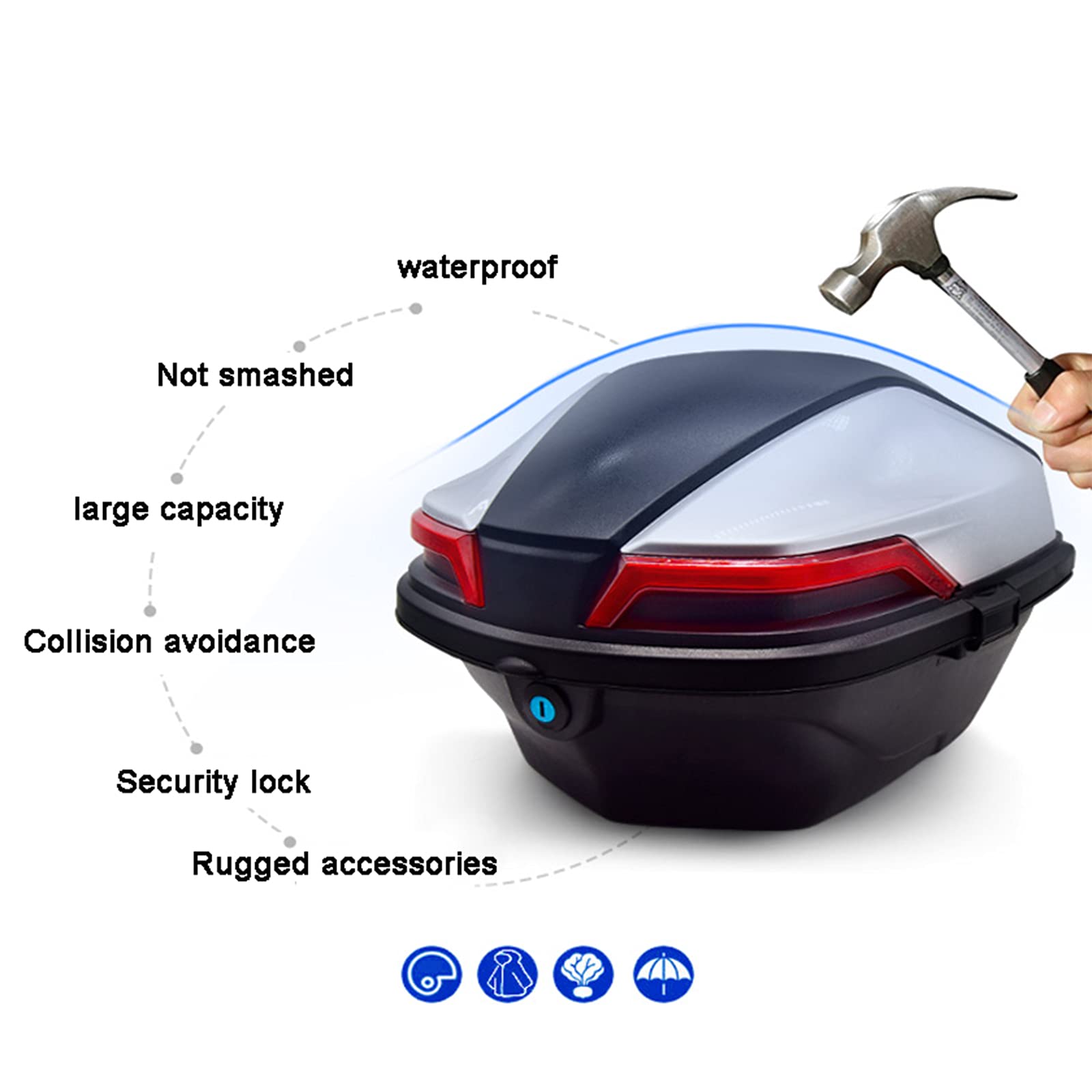**Waterproof Motorcycle Tail Trunk Luggage Box - Helmet Storage & Scooter Top Case with Lock - Durable Travel Storage for Helmets, Scooters & Motorcycles - Perfect for Commuting, Touring & Road Trips (Blue)**