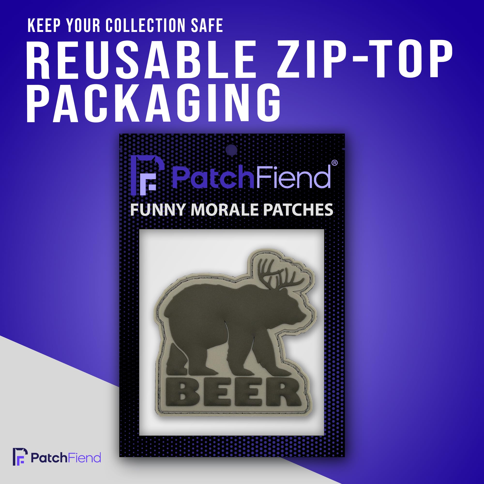 Funny Bear Deer Beer PVC Morale Patch - Tactical Military Hook and Loop Patch for Army Gear, Backpack, Hat, Vest - Perfect for Outdoor, Camping, Hunting & Airsoft Enthusiasts