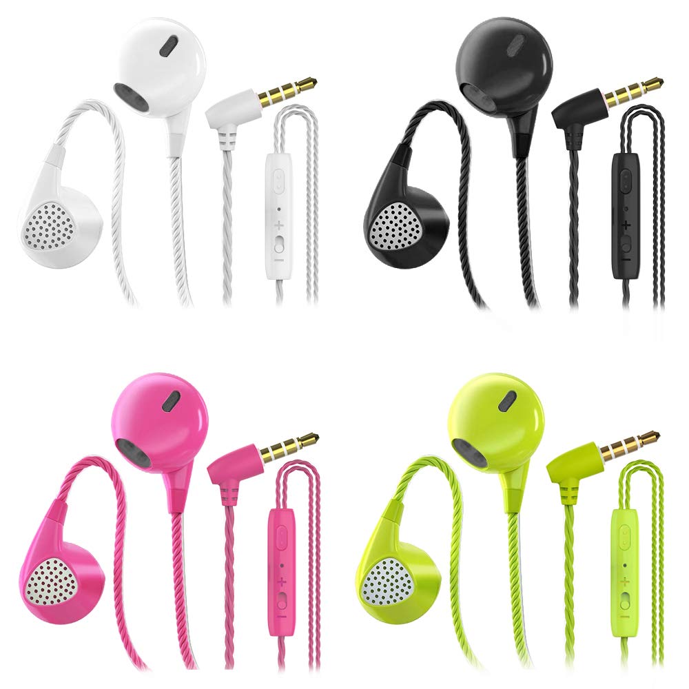 CBGGQ Heavy Bass Stereo Earbuds with Noise Isolation - Tangle-Free In-Ear Headphones with Mic & Remote for iPhone, Android, PC, Gaming (4 Pack - Black/White/Pink/Green) - Perfect for Workouts, Commuting & Music Lovers