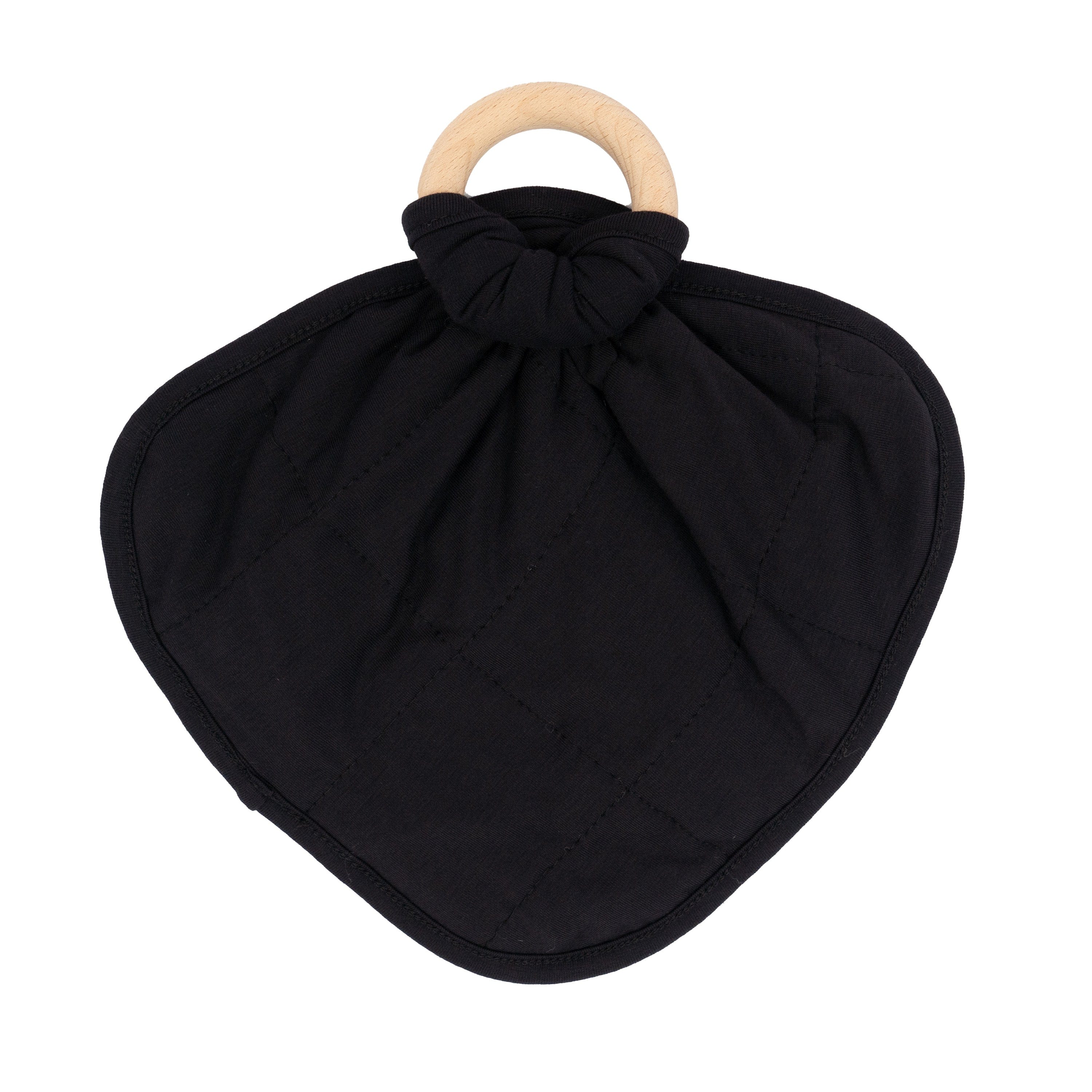 Organic Cotton Baby Lovey Blanket with Removable Wooden Teething Ring - Midnight Blue - Soft Security Blanket for Newborns & Toddlers - Perfect for Cuddling, Teething Relief, and Bedtime Comfort