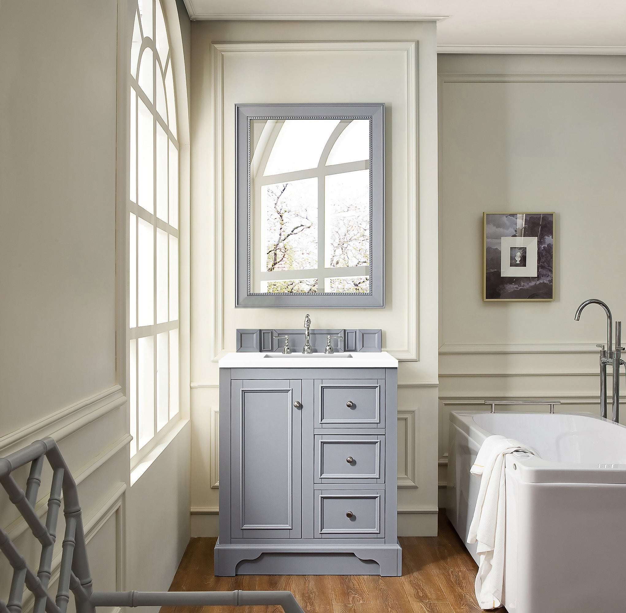 De Soto 30 Inch Single Bathroom Vanity with White Zeus Quartz Top - Silver Gray Finish for Modern Home & Apartment Bathrooms | Perfect for Small Spaces & Renovations