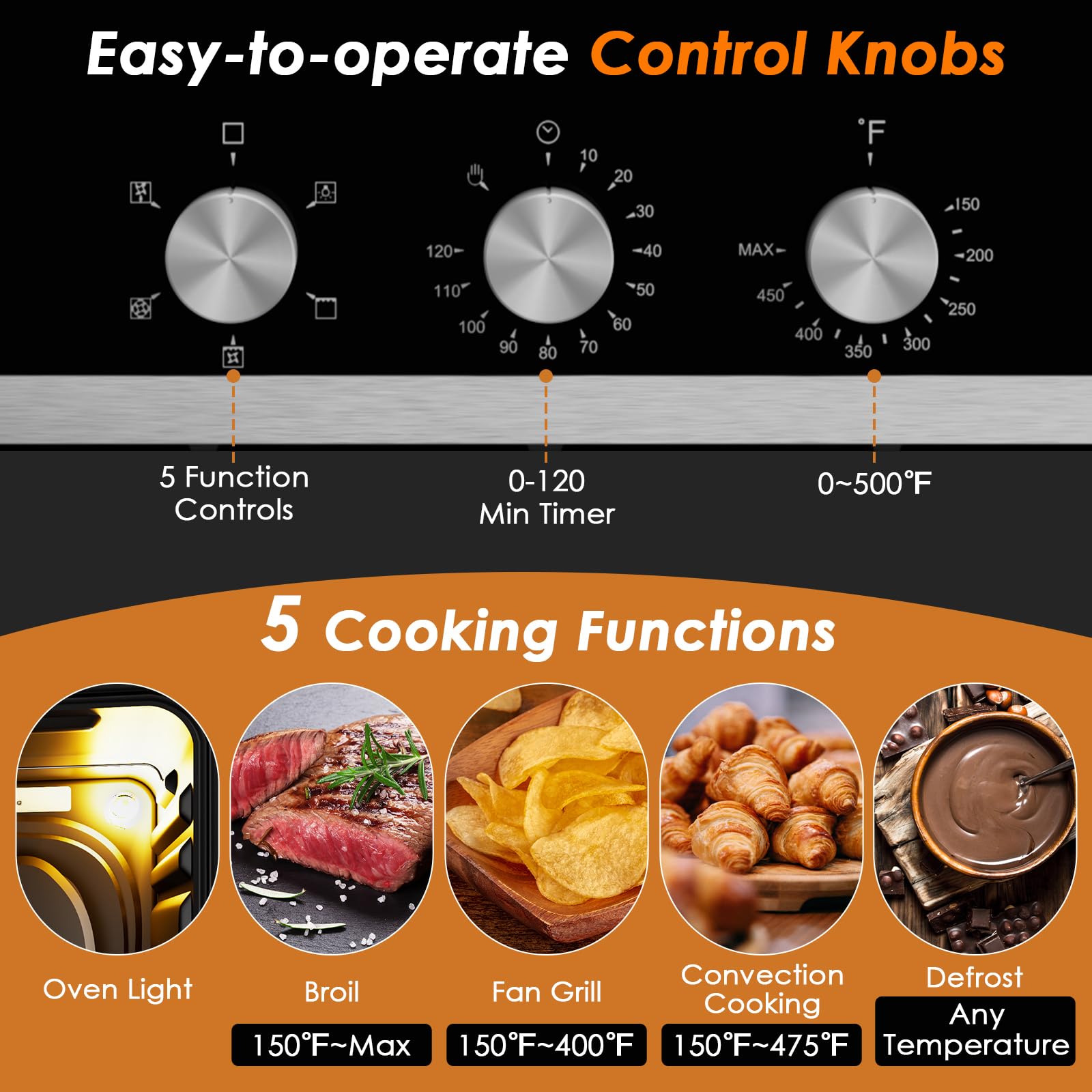 COSTWAY 24 Inch Built-In Electric Wall Oven - 2300W Stainless Steel Single Oven with 2.47 Cu.Ft Capacity, 5 Cooking Modes & 360° Hot Air Circulation - Perfect for Baking, Roasting, and Family Cooking in Modern Kitchens