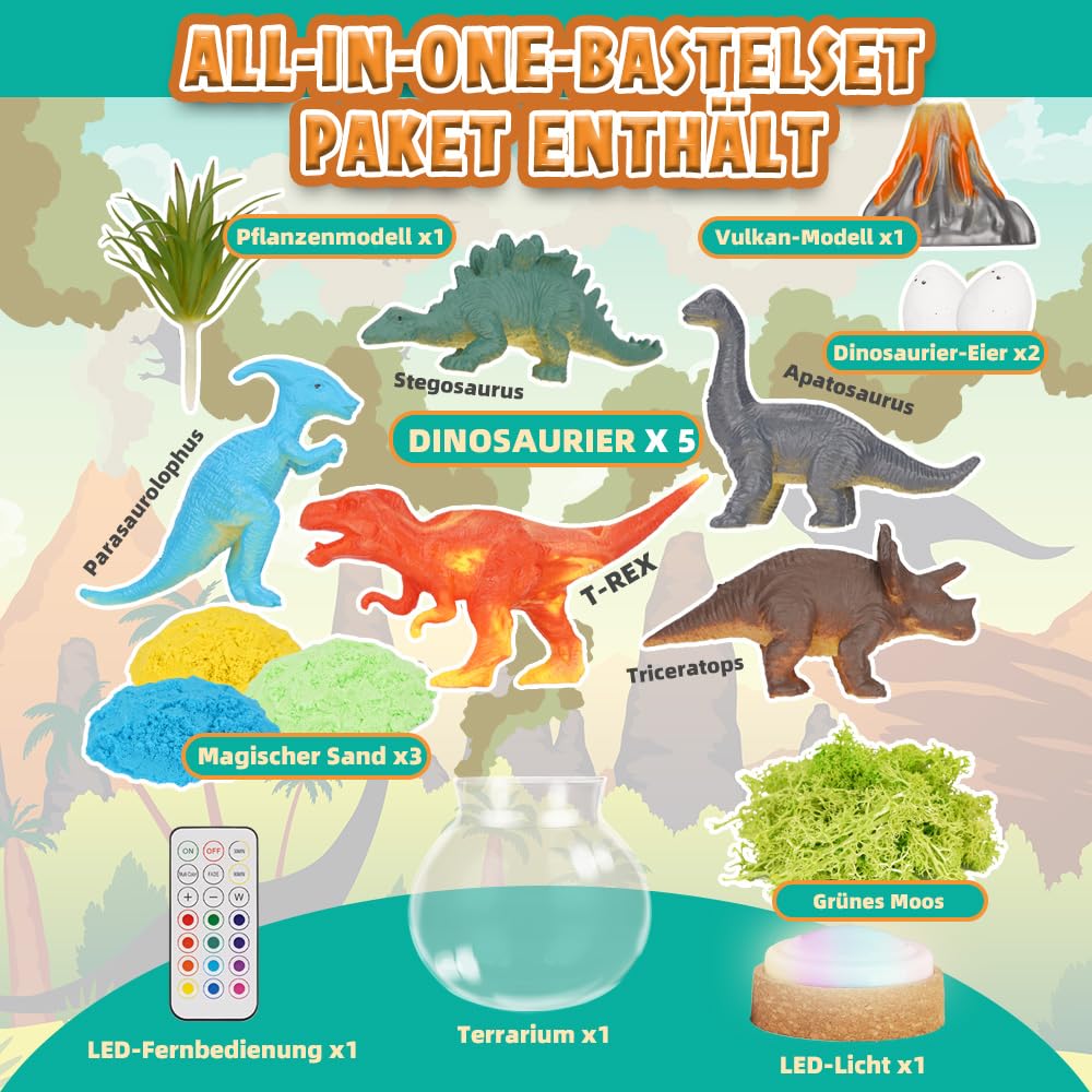 Winnrok Dinosaur Terrarium Kit with Night Light - DIY Dinosaur Toys for Kids Ages 4-12 - Easter Gift for Boys - Creative Dinosaur Decor for Bedroom, Playroom & Party Favors