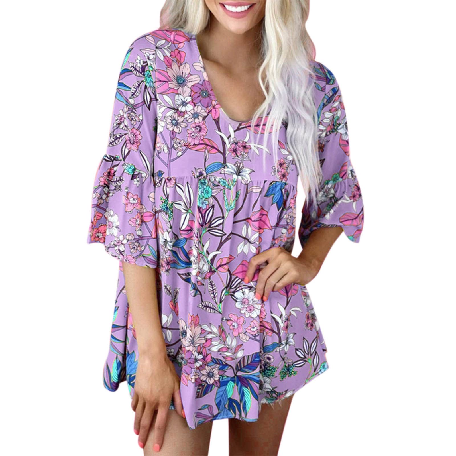 Women's Floral Print Cotton T-Shirt - Crew Neck Short Sleeve Summer Top for Casual Wear | Perfect for Beach Outings, Picnics & Everyday Comfort