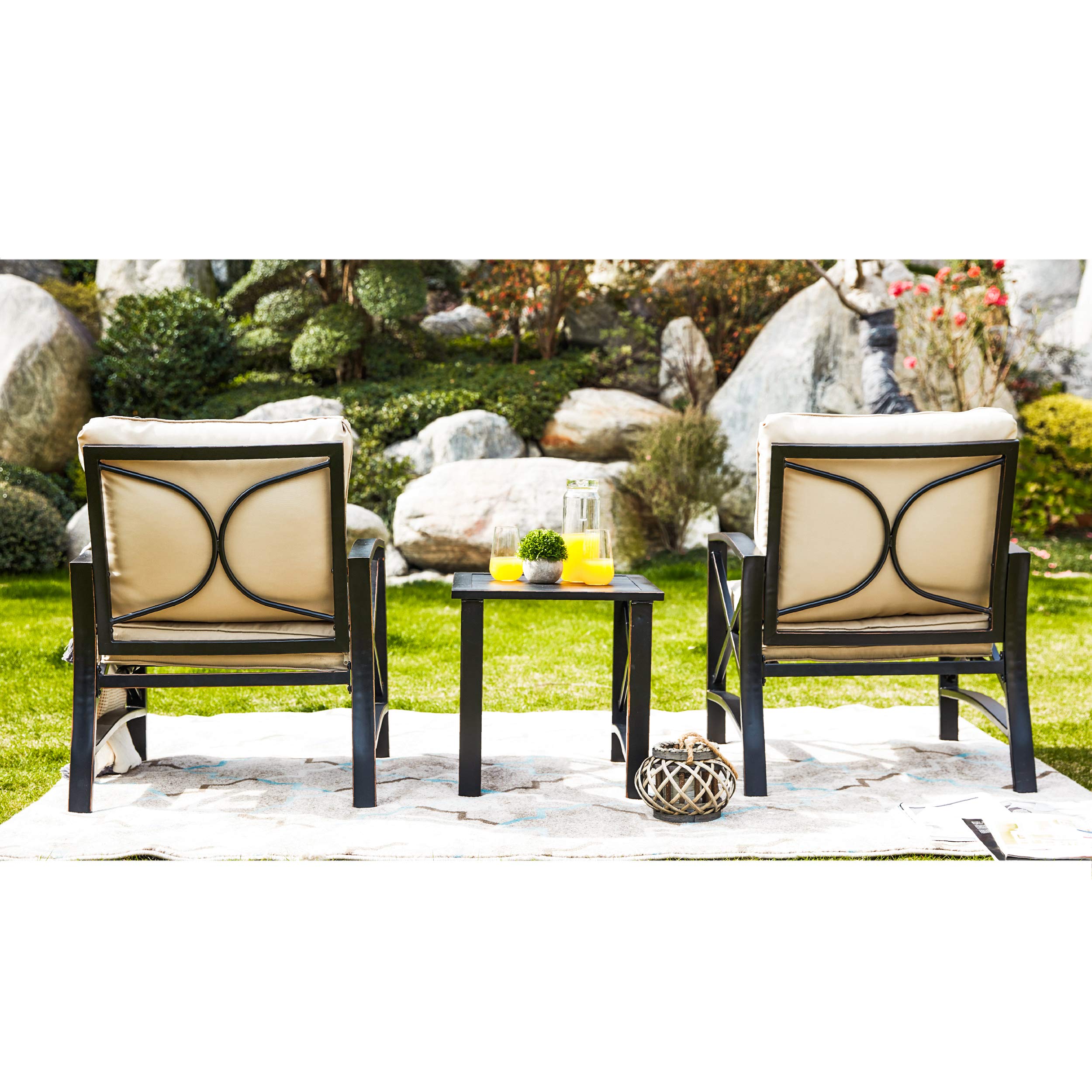 PatioFestival 3-Piece Outdoor Bistro Set - Modern Metal Patio Furniture with Coffee Table for Porch, Garden, Backyard or Indoor Use (Khaki) - Perfect for Relaxing, Entertaining & Outdoor Dining