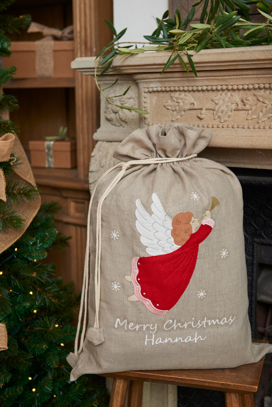 Personalized Santa Sack with Angel Design - Christmas Gift Bag for Kids, Stocking Stuffer, Holiday Decor - Perfect for Christmas Morning & Festive Home Decor