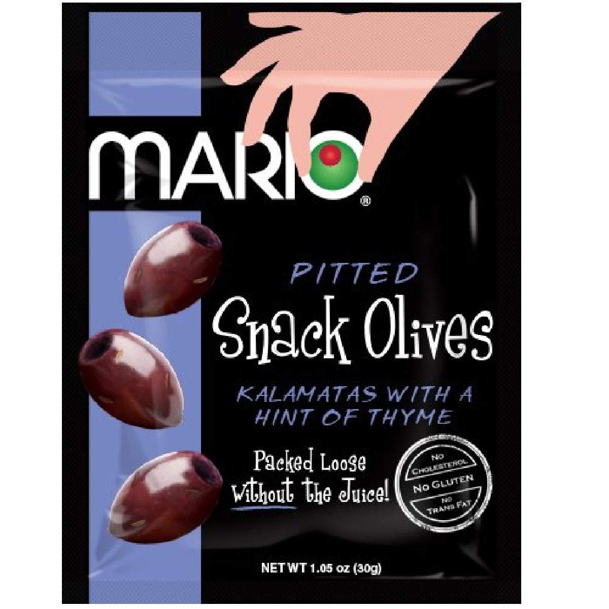 Premium Kalamata Olives Snack - Pitted & Seasoned with Thyme - 1.05 Oz Pack of 12 | Healthy On-the-Go Snacks, Charcuterie Boards & Mediterranean Recipes