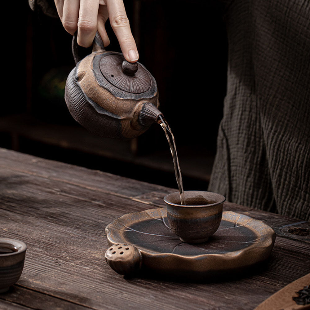 Japanese Iron Glazed Lotus Teapot - Handcrafted Ceramic Tea Pot with Infuser, Perfect for Matcha, Herbal Tea & Home Decor | Ideal for Tea Ceremonies, Gifts & Zen Style Kitchens