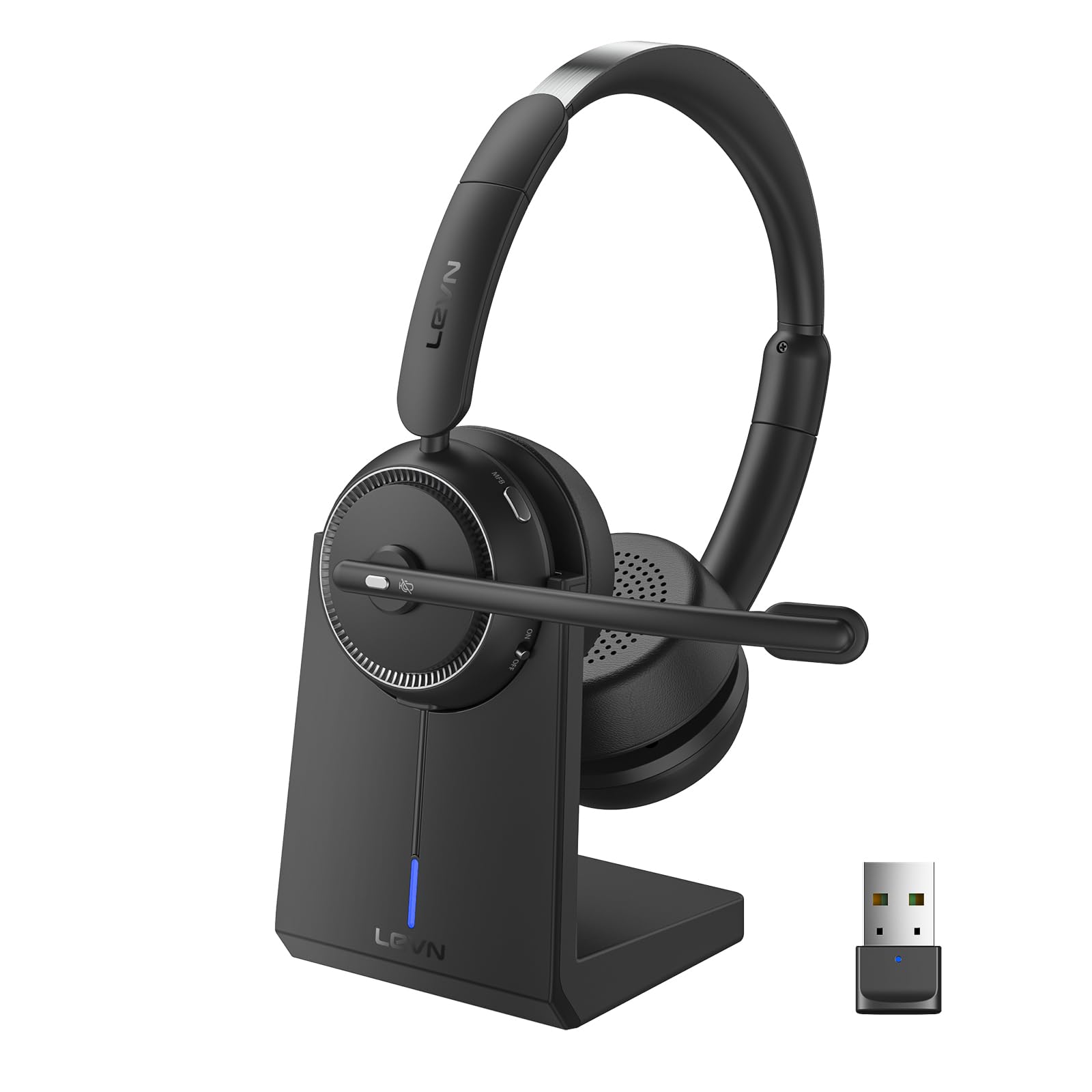 LEVN Wireless Bluetooth Headset with Microphone - Noise Cancelling & Mute Button for Work from Home, Office, PC, Call Center, Computer & Laptop - Perfect for Video Calls, Online Meetings & Remote Work