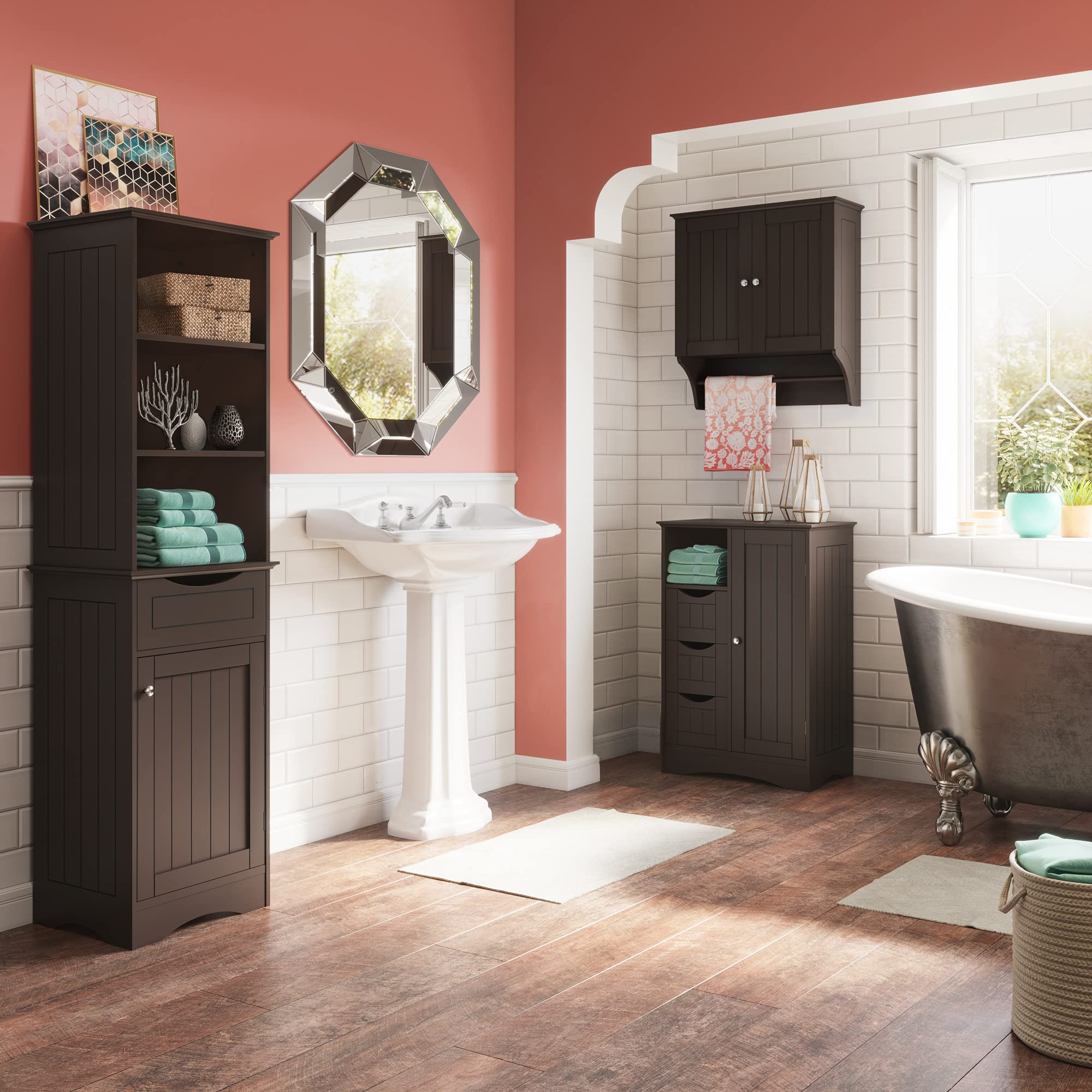RiverRidge Espresso Ashland Two-Door Bathroom Wall Storage Cabinet - Space-Saving Organizer for Towels, Toiletries & Bath Essentials - Perfect for Small Bathrooms, Powder Rooms & Apartment Living