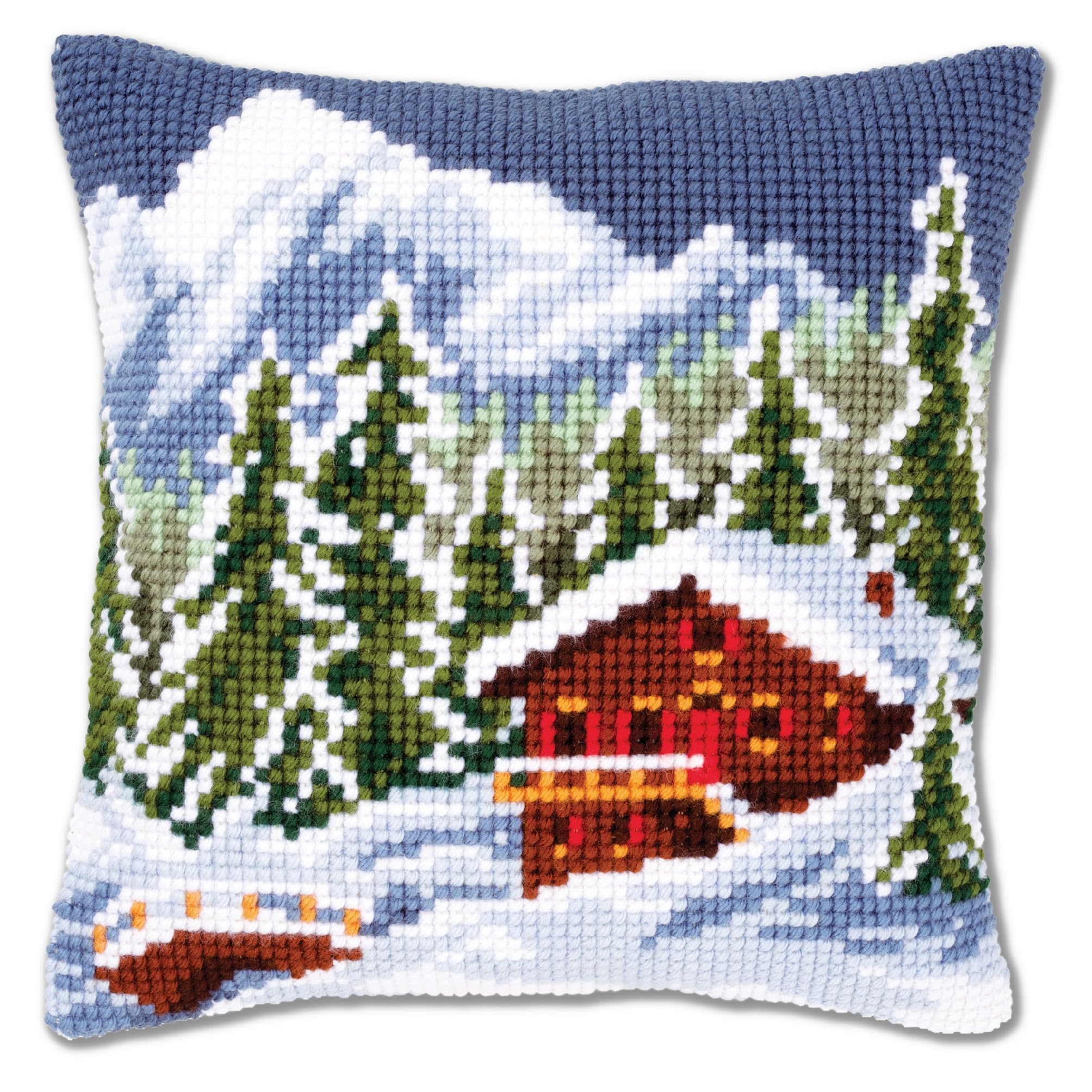 Vervaco Cross Stitch Cushion Kit - Winter Snow Landscape Embroidery DIY Craft for Home Decor | Perfect for Living Room, Bedroom & Gift Giving