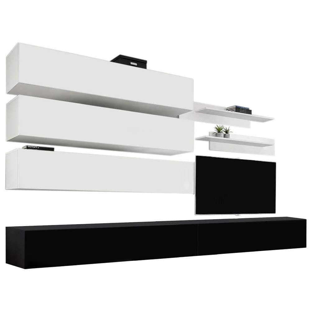 Modern Floating TV Stand with Storage & LED Lights - Wall-Mounted Entertainment Center Console for Bedroom & Living Room - White/Black TV Cabinet with Shelves - Perfect for Small Spaces & Home Theater Setup