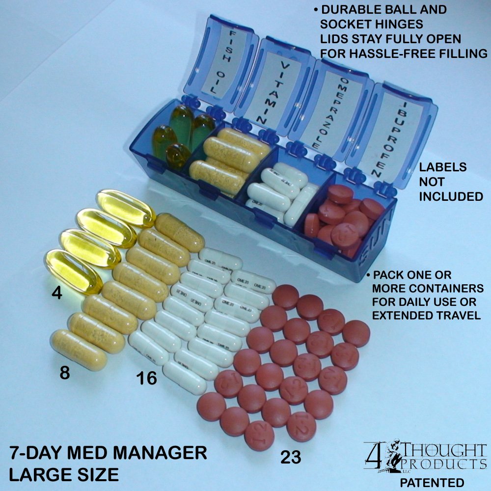 4Thought Large 7-Day Pill Organizer - Durable Weekly Medication Planner with AM/PM Compartments - Perfect for Daily Vitamins, Supplements & Prescription Pills - Ideal for Travel, Home & Office Use