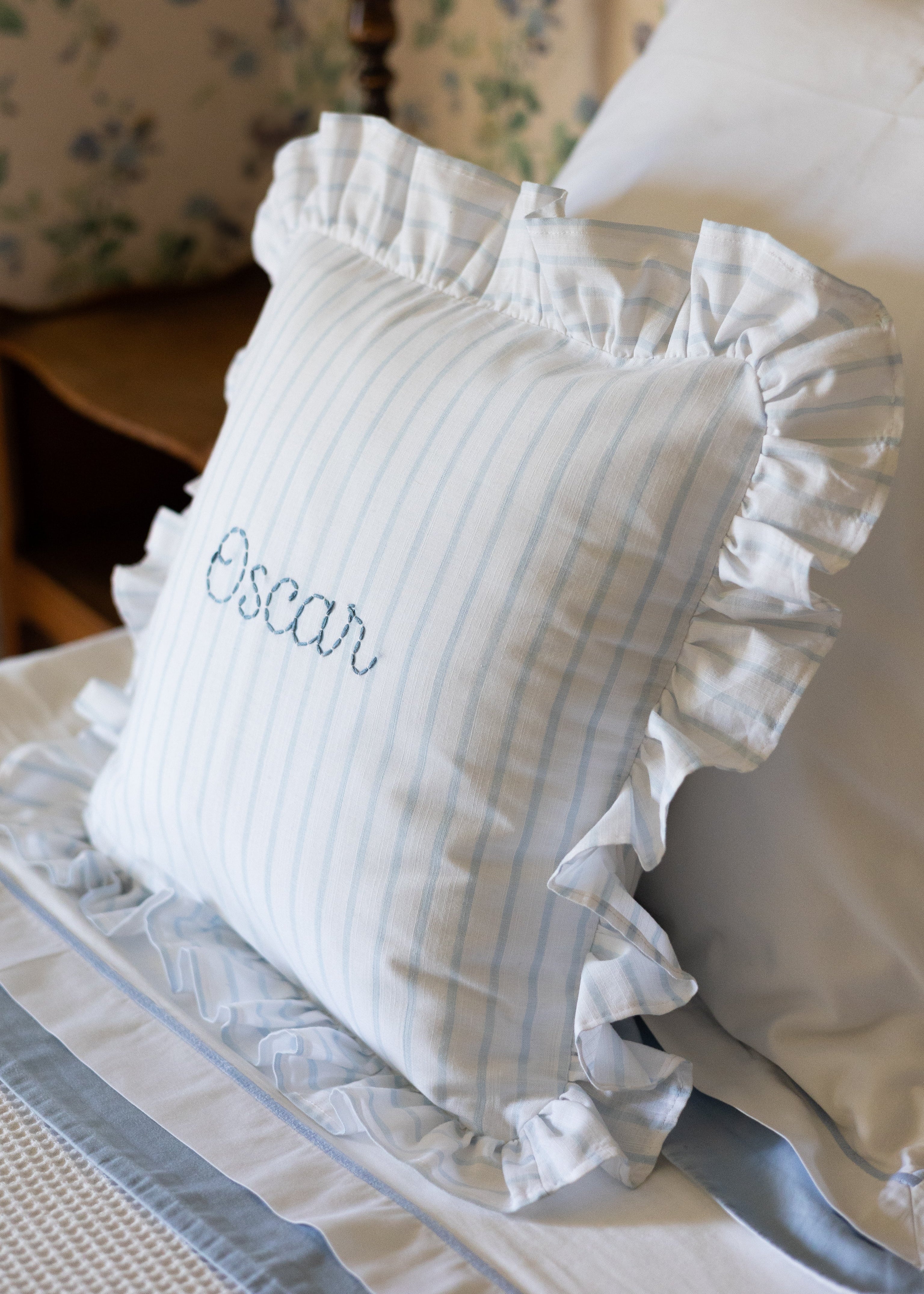 Blue Stripes Cushion Cover - Soft Decorative Pillow Case for Sofa, Bed & Home Decor - Washable Cotton Fabric