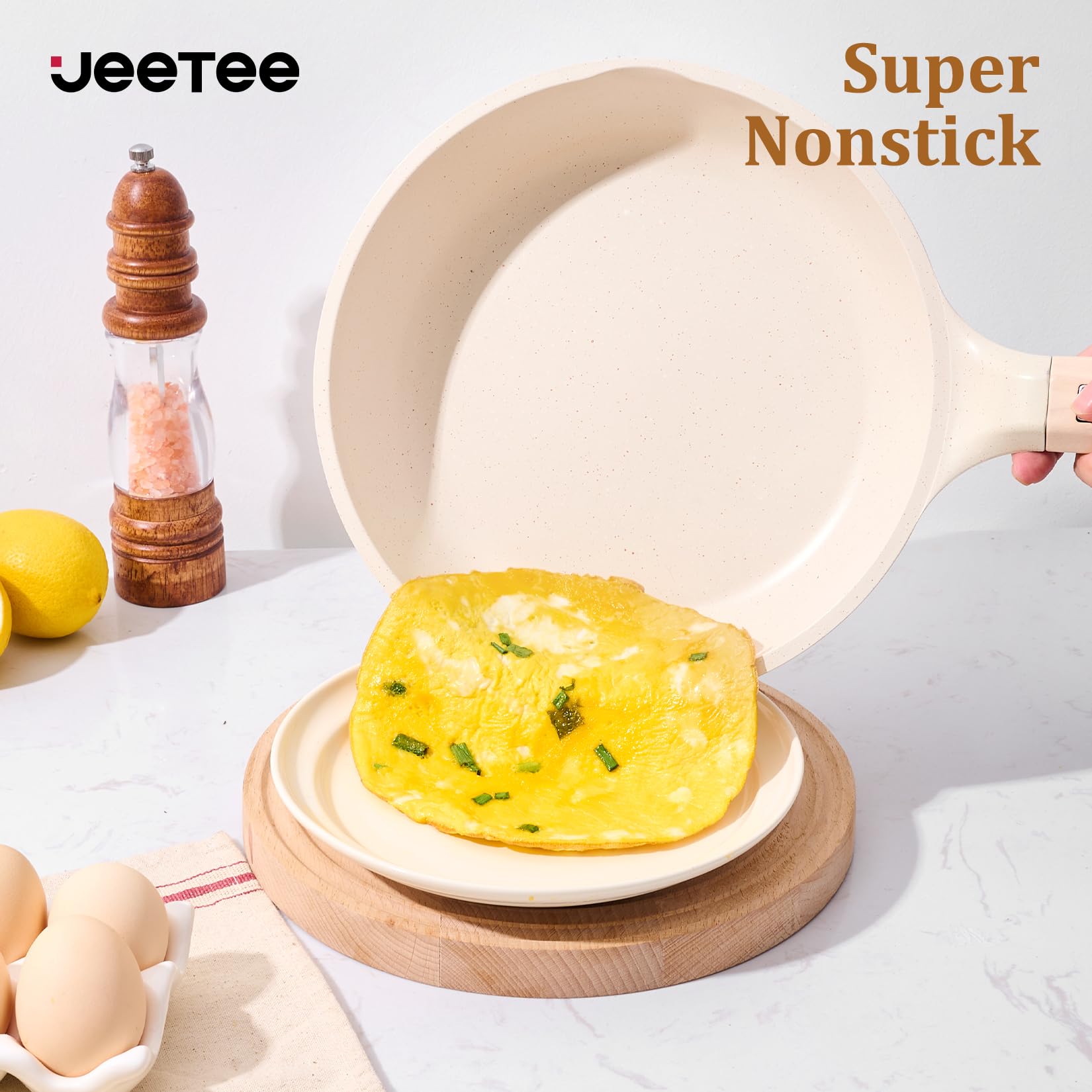 JEETEE 15-Piece Non-Stick Granite Induction Cookware Set - PFOA & PFOS Free - Perfect for Gas, Electric & Induction Stoves - Ideal for Frying, Sautéing & Everyday Cooking