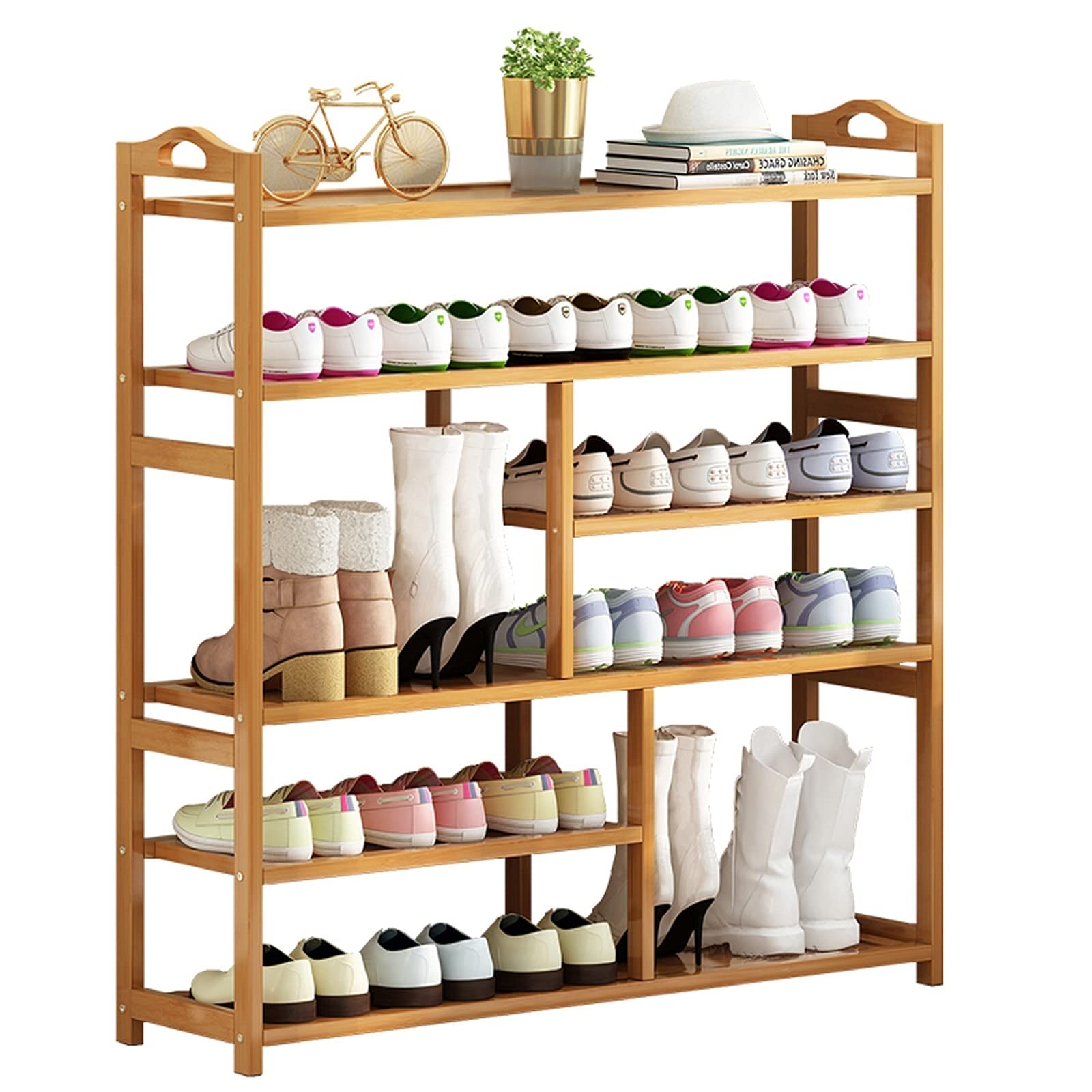 6-Tier Bamboo Shoe Rack - Adjustable & Stackable Entryway Shoe Organizer for 26 Pairs - Space Saving Shoe Shelf for Living Room, Bedroom, Closet & Corridor - Multi-Functional Home Storage Solution for Sneakers, Boots & Sandals