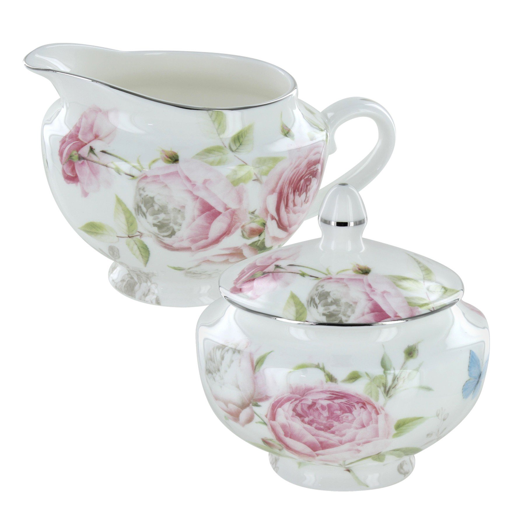 Beau Rose Bone China Sugar and Creamer Set - Elegant Tea & Coffee Serving Set for Afternoon Tea, Bridal Shower, and Home Decor