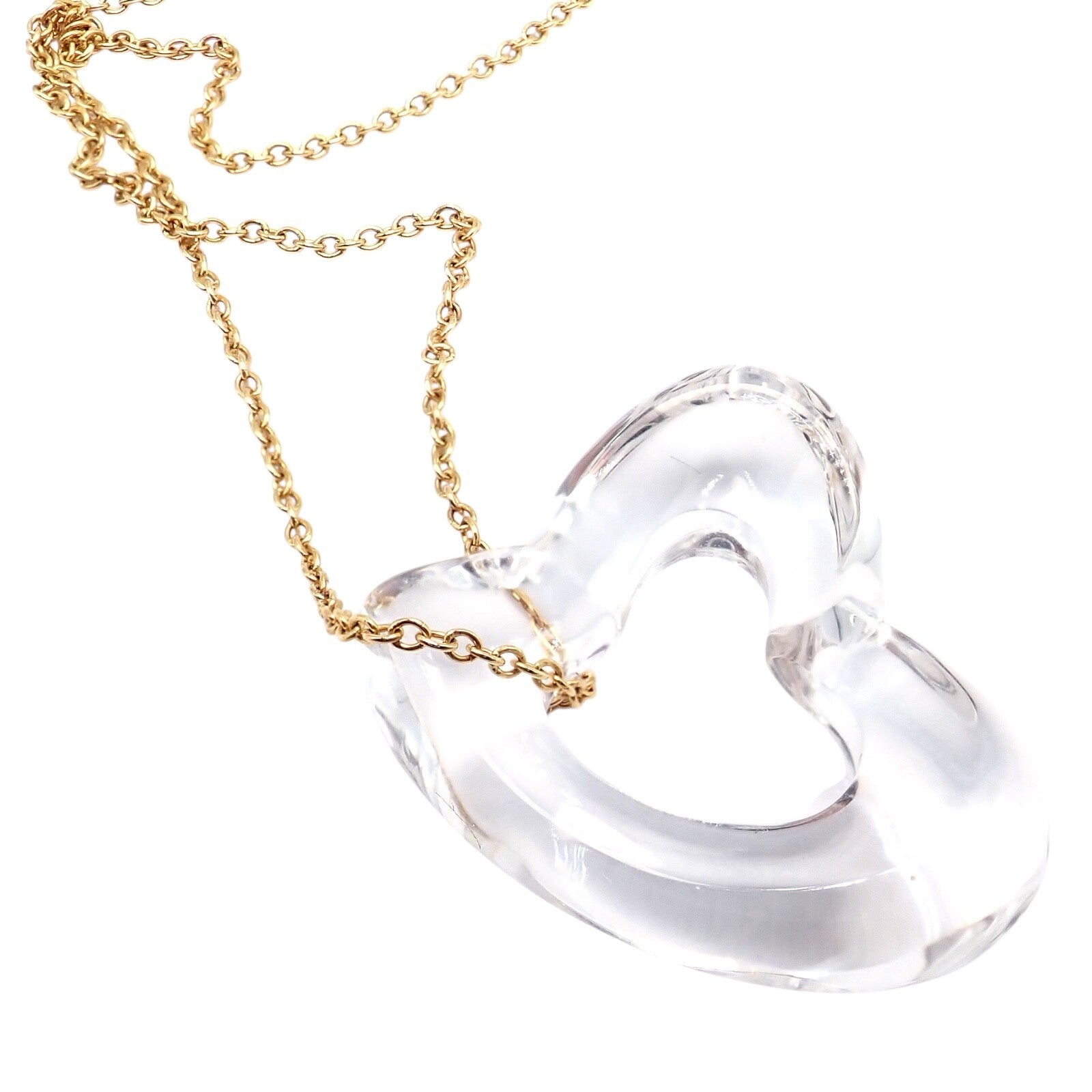 Tiffany & Co Peretti 18k Yellow Gold Large Open Heart Rock Crystal Pendant Necklace for Women - Elegant Jewelry Gift for Anniversary, Valentine's Day & Special Occasions