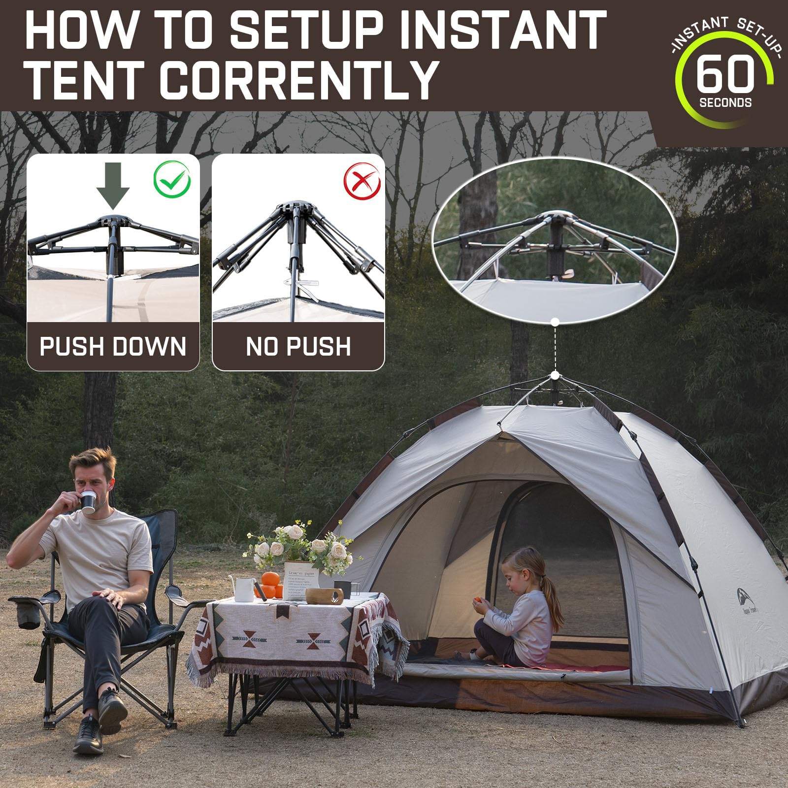 1/2/3/4 Person Instant Pop Up Camping Tent - Waterproof, Windproof & Easy Setup Dome Tent for Family Outdoor Adventures | Perfect for Camping, Hiking, Backpacking & Beach Trips