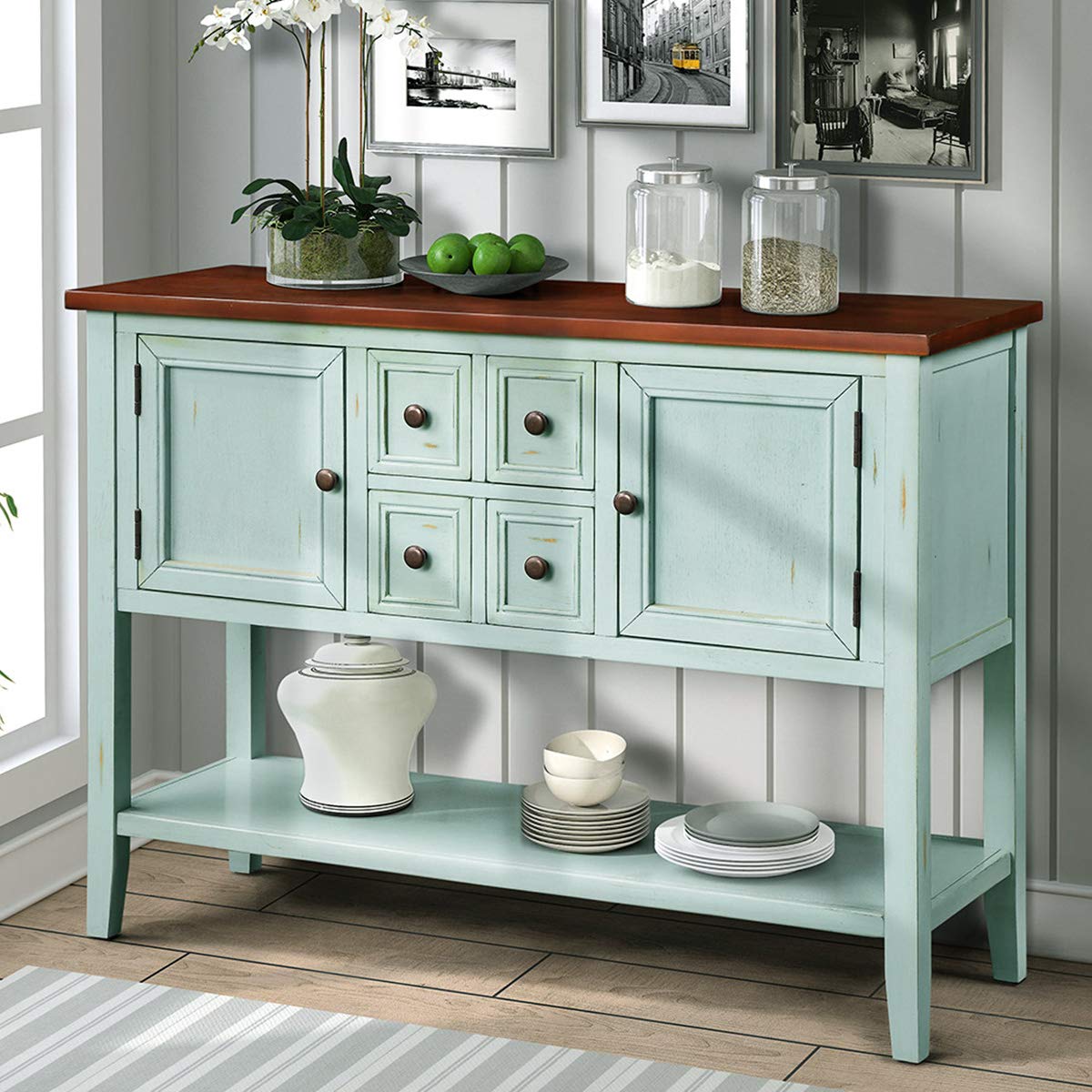 Multi-Functional Console Table with Storage Drawers & Cabinets for Living Room, Dining & Entryway