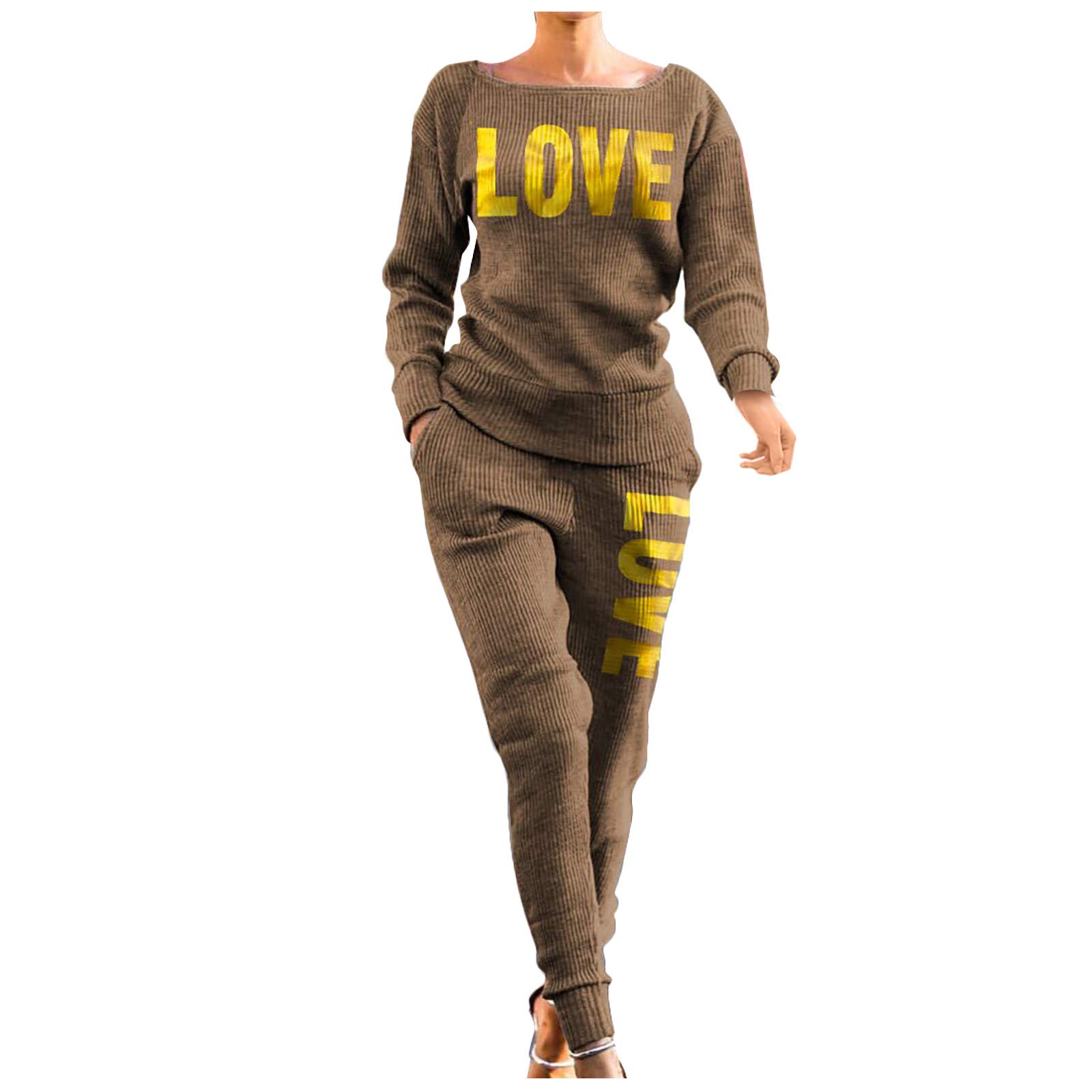 Women's Letter Print Tracksuit Set - Long Sleeve Sportswear Pullover & Pants for Casual Wear, Gym, Wedding Guest Outfits & Lounge