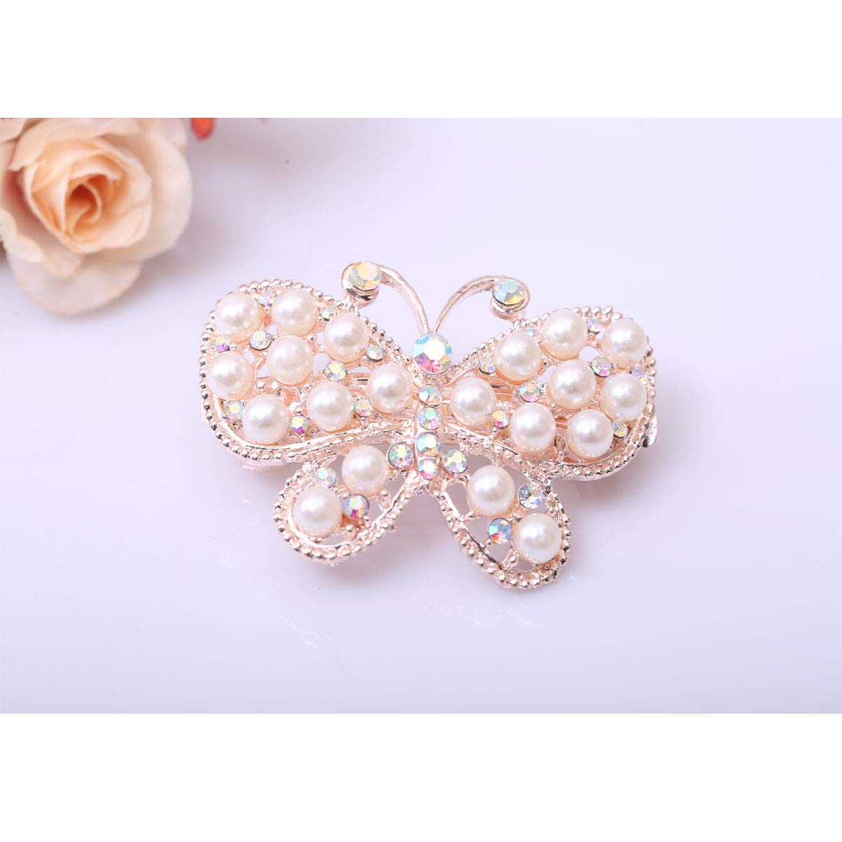 3 Pcs Elegant Imitation Pearl Hair Clips with Rhinestone Butterfly & Bow Design - Shiny Crystal Hairpins for Women, Girls - Perfect for Weddings, Parties & Daily Fashion Accessories